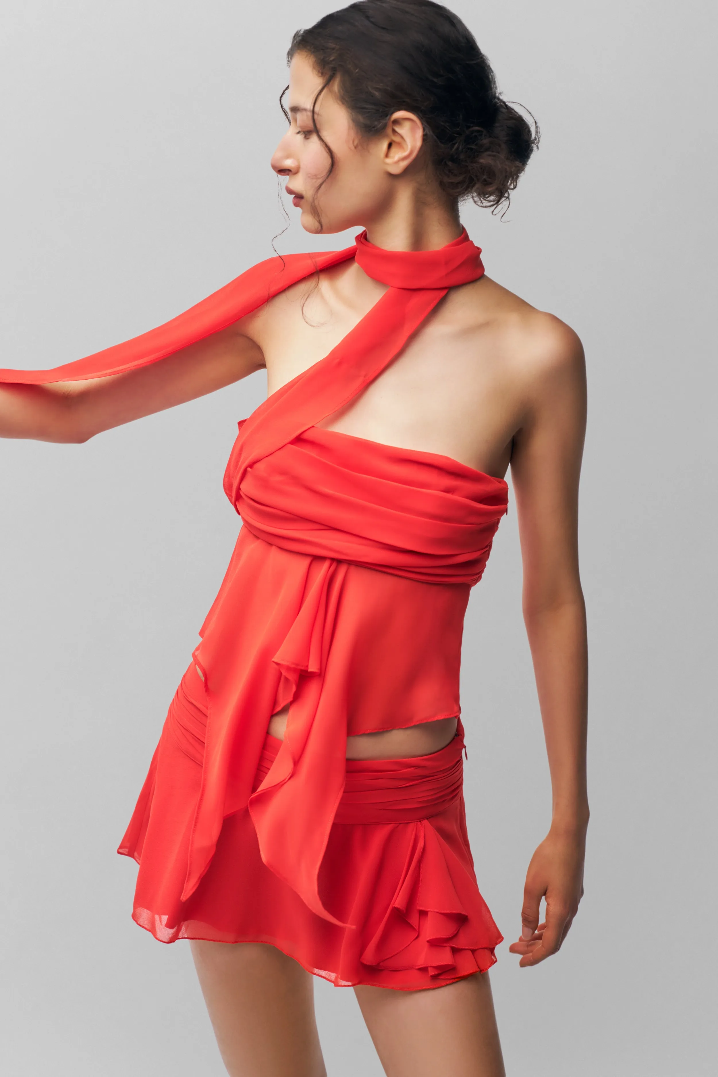 Chiffon Wrap Around Top Scoop Neck Shape Eco Friendly Blend