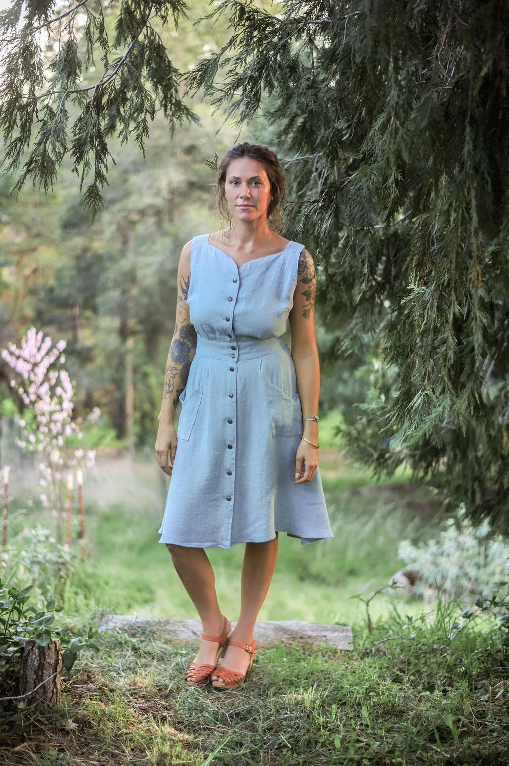 Sheet Dress in BB Blue Texture Cotton Charming Style