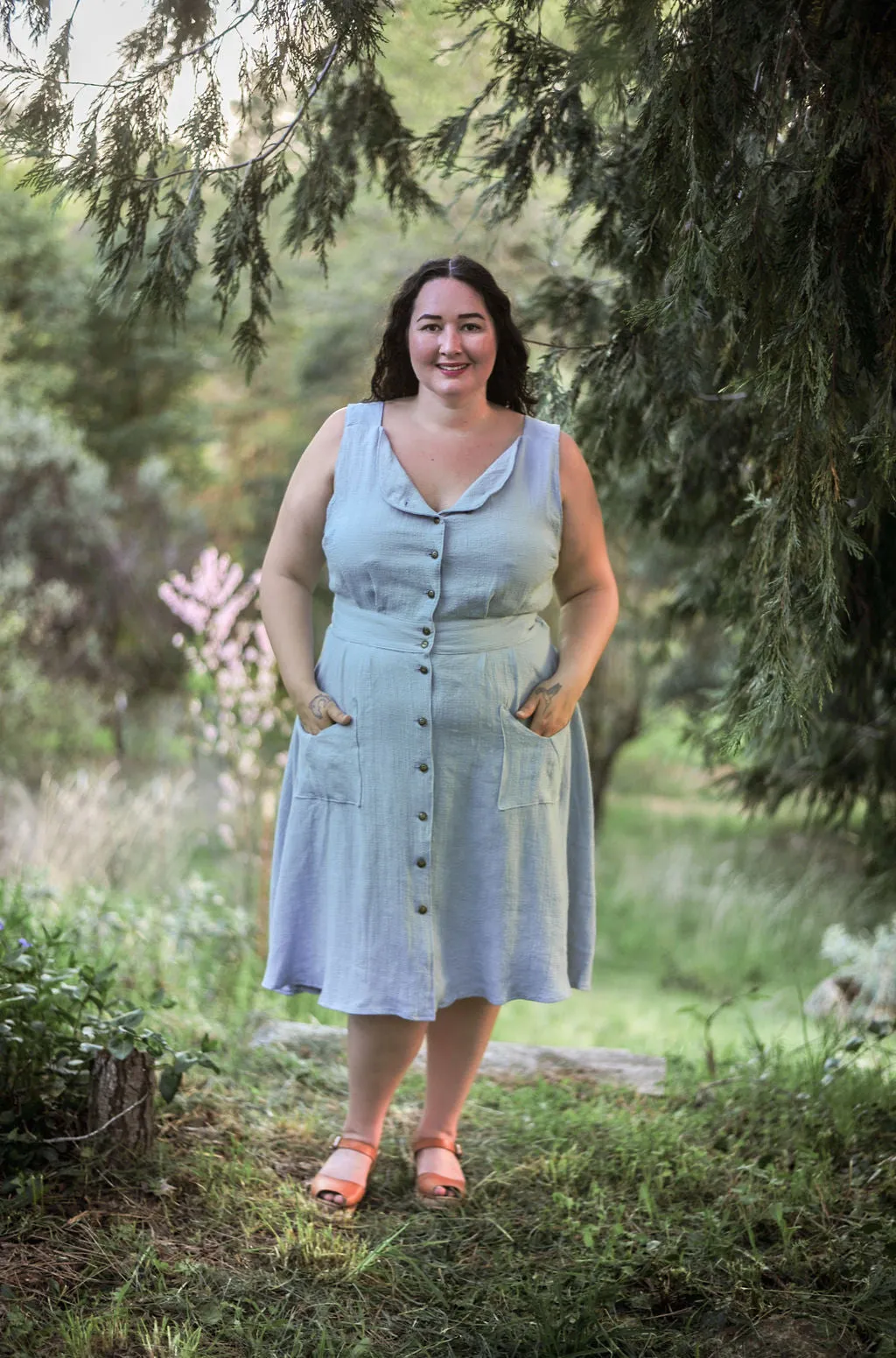 Sheet Dress in BB Blue Texture Cotton Street Style Comfortable and Flattering