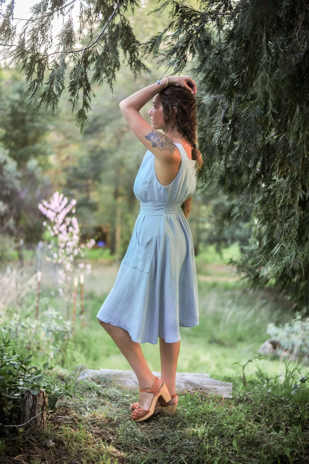 Sheet Dress in BB Blue Texture Cotton Silk Flow Dreamy Texture