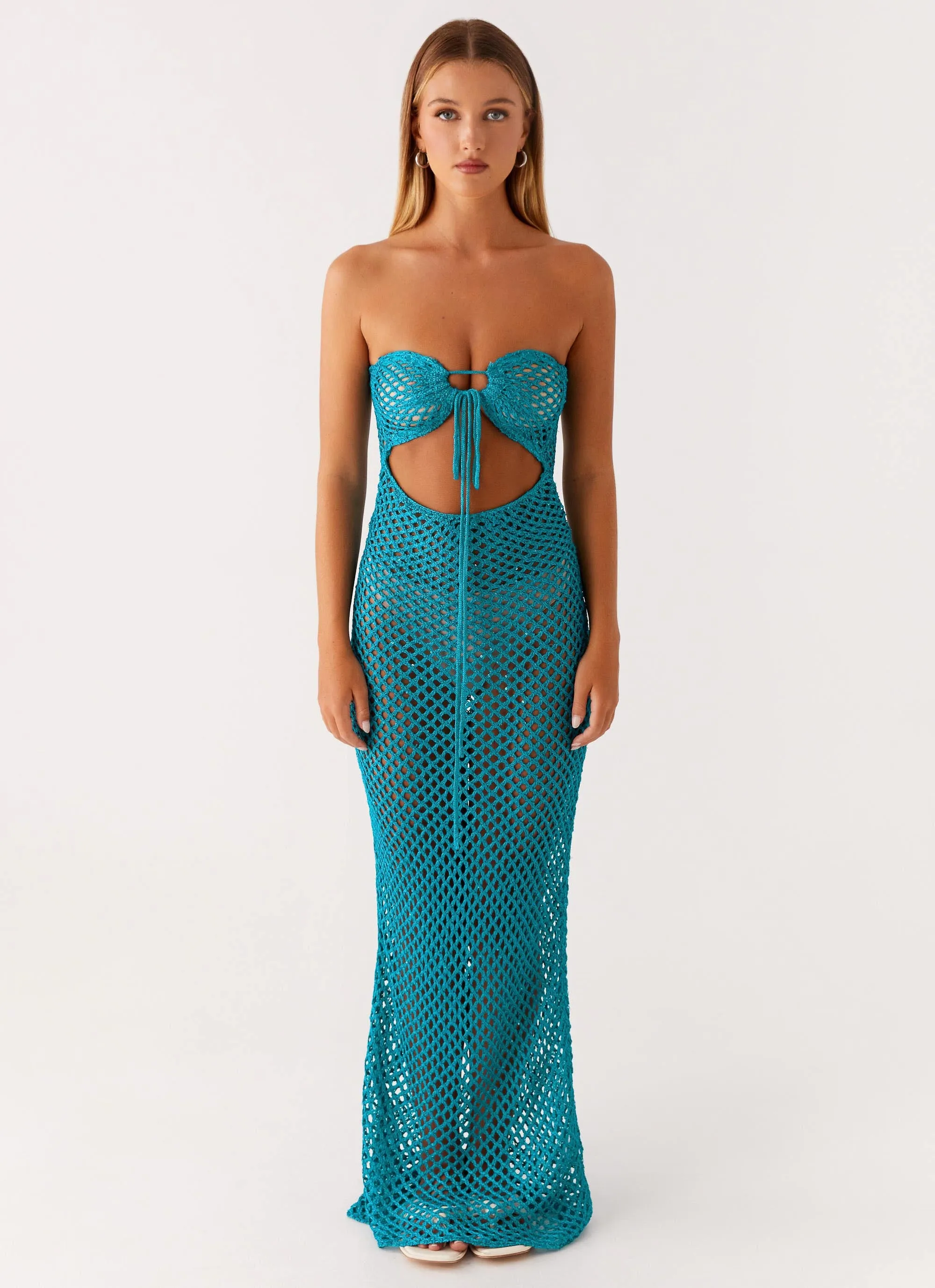 Sun Kissed Crochet Maxi Dress - Blue Silk Flow