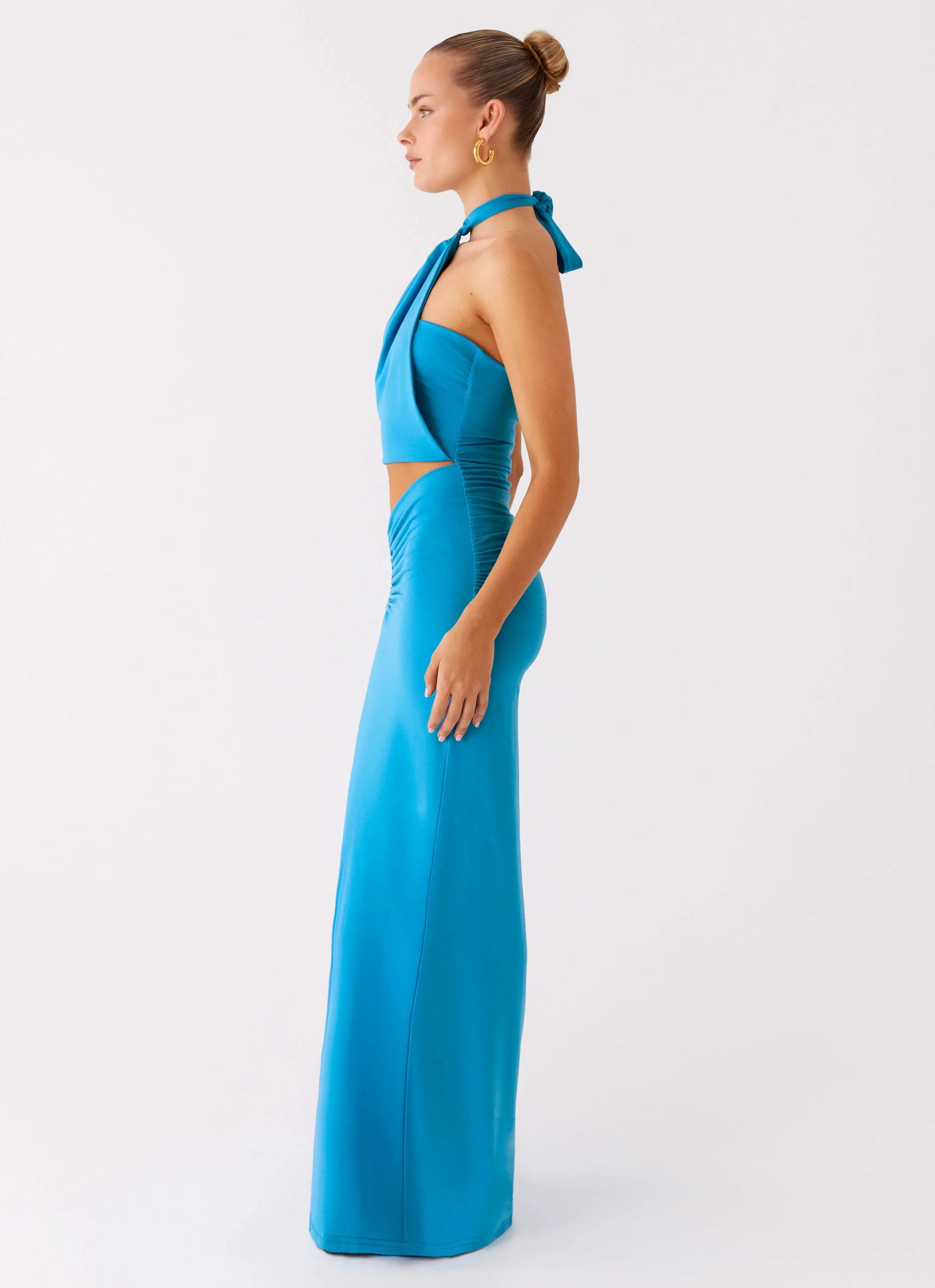 Fresh Texture Chiquita Halter Maxi Dress - Turquoise Blue