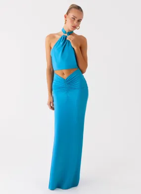 Chiquita Halter Maxi Dress - Turquoise Blue Pose Sweet Summer Fashion
