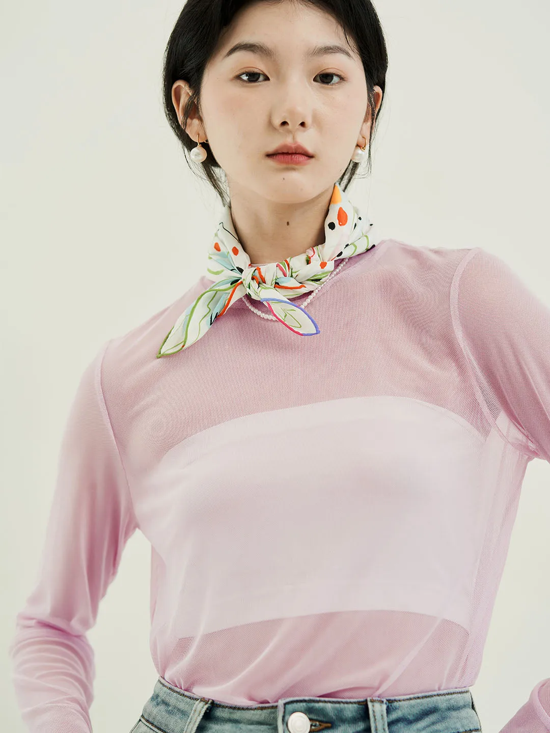 Chowxiaodou Original Playful Printed Mesh Top RawEdgedDesign UltravioletProtectionFabric