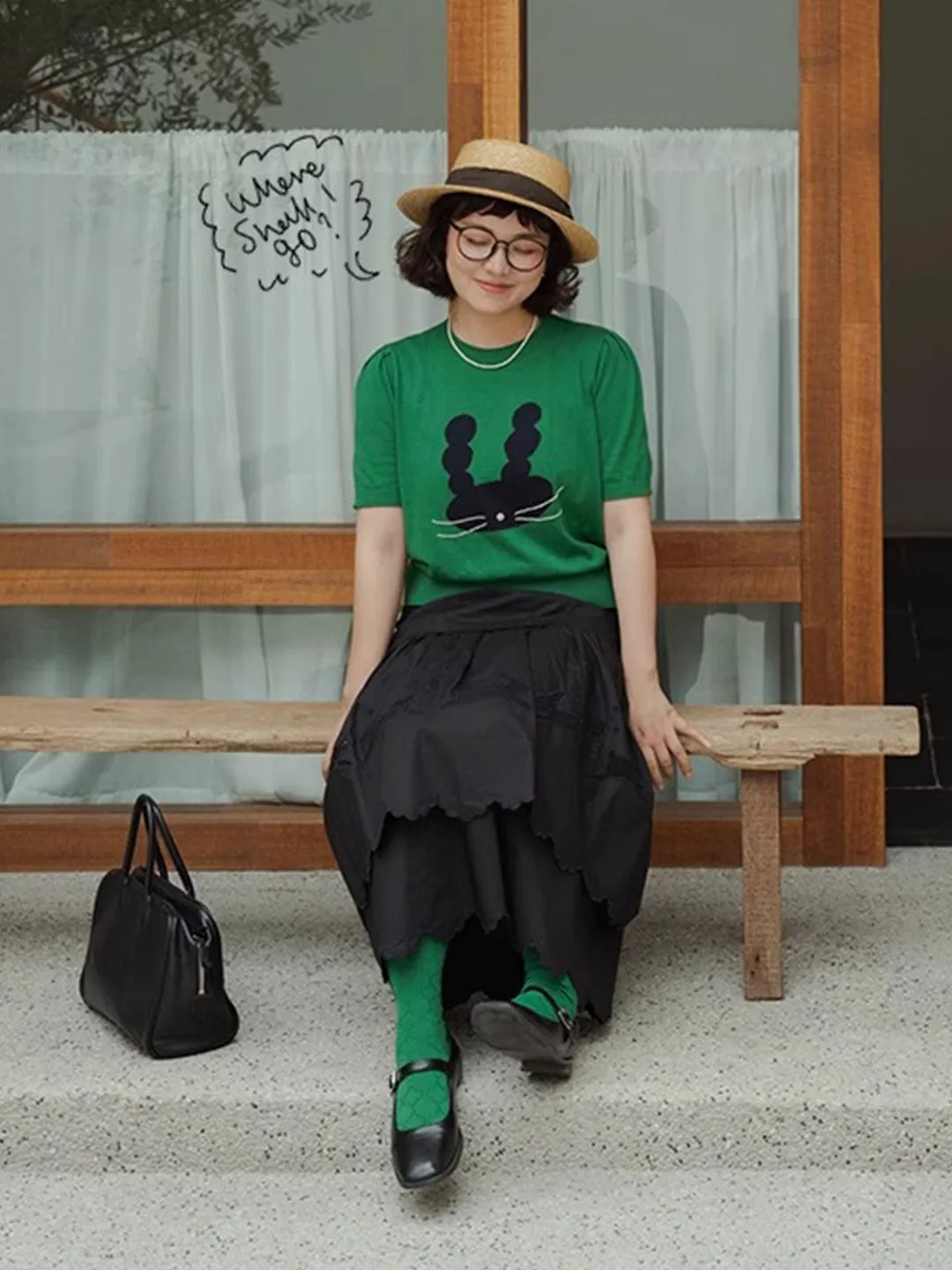 Stay Cool Technology Chowxiaodou Puff-Sleeve Knit Linen T-Shirt