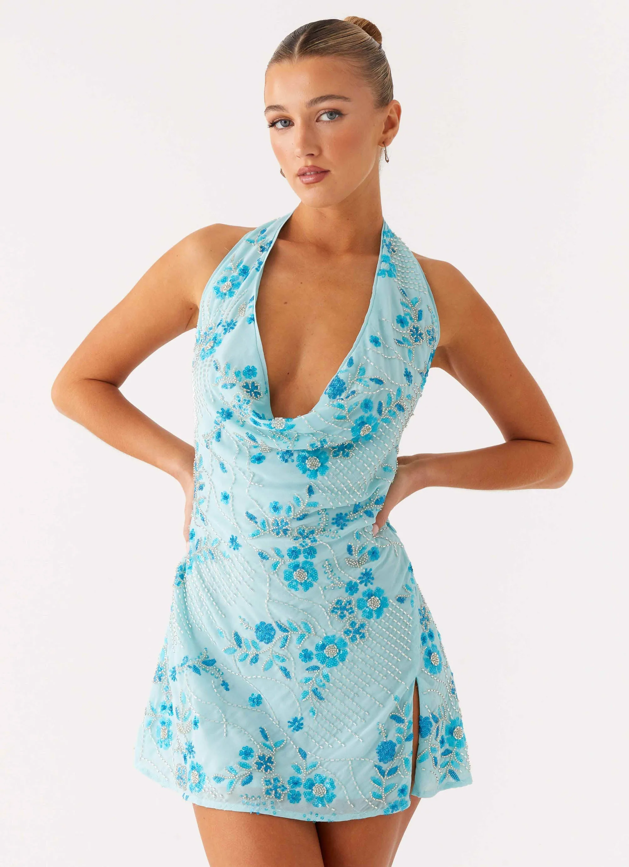 Versatile dress for layering Comfort and Elegance Cinzia Beaded Mini Dress - Blue