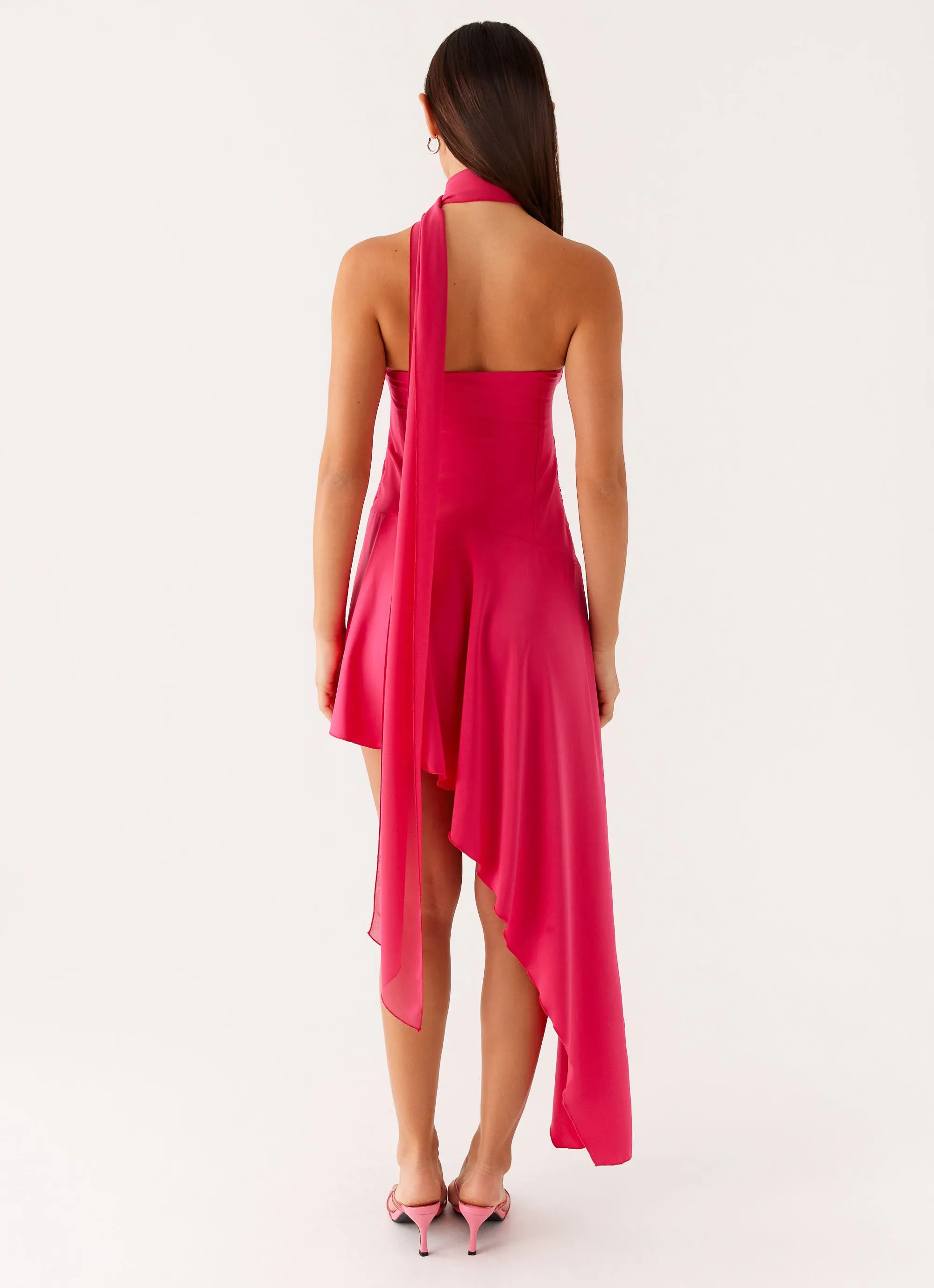 Texture Play Circa Scarf Midi Dress - Hot Pink