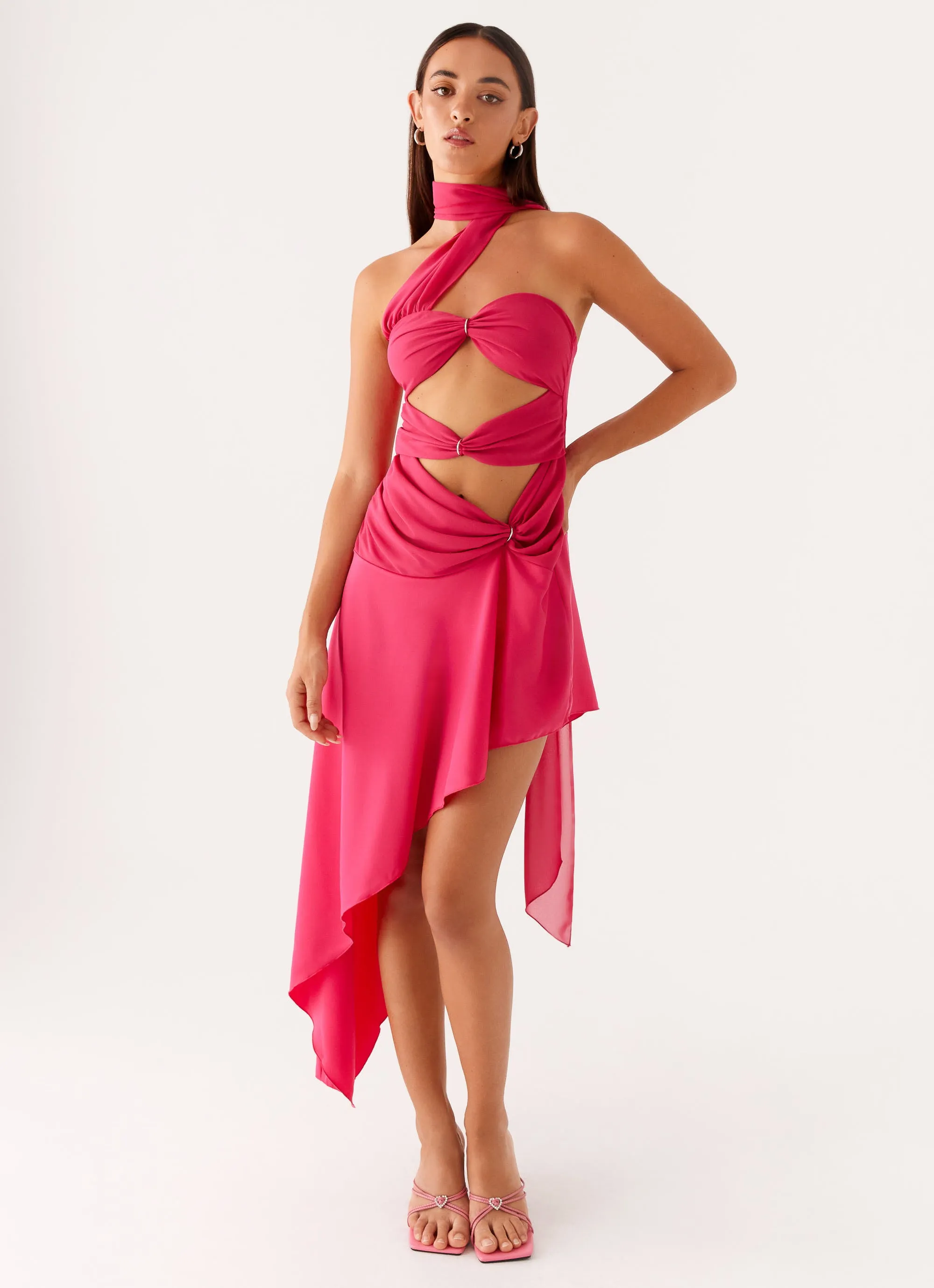 Circa Scarf Midi Dress - Hot Pink Sharp Design
