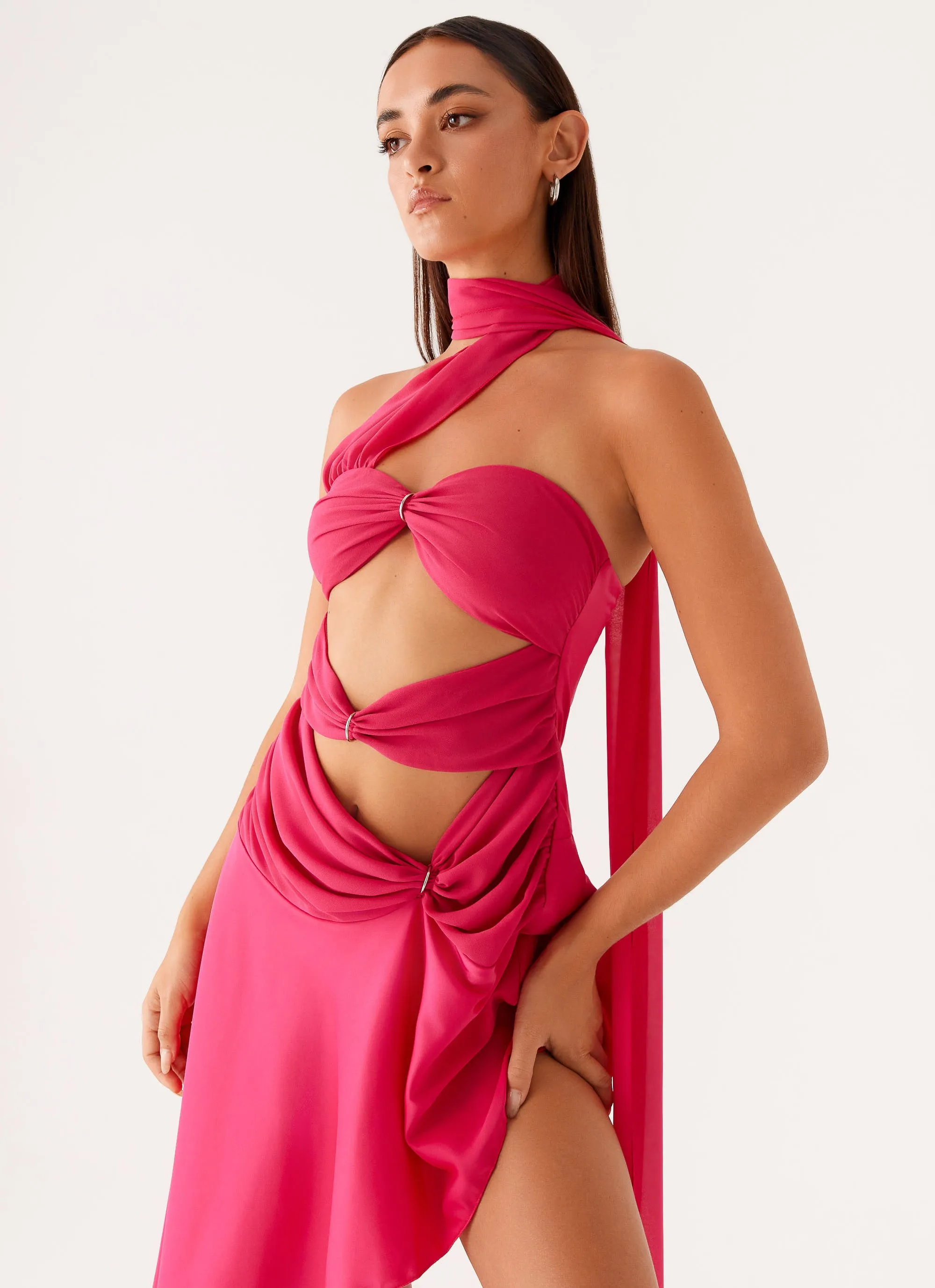 Circa Scarf Midi Dress - Hot Pink Active Outfit Softly Structured