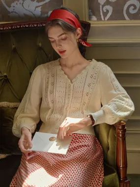 HiddenVentilationPockets Amira Wave V-neck Cotton Knitted Cardigan