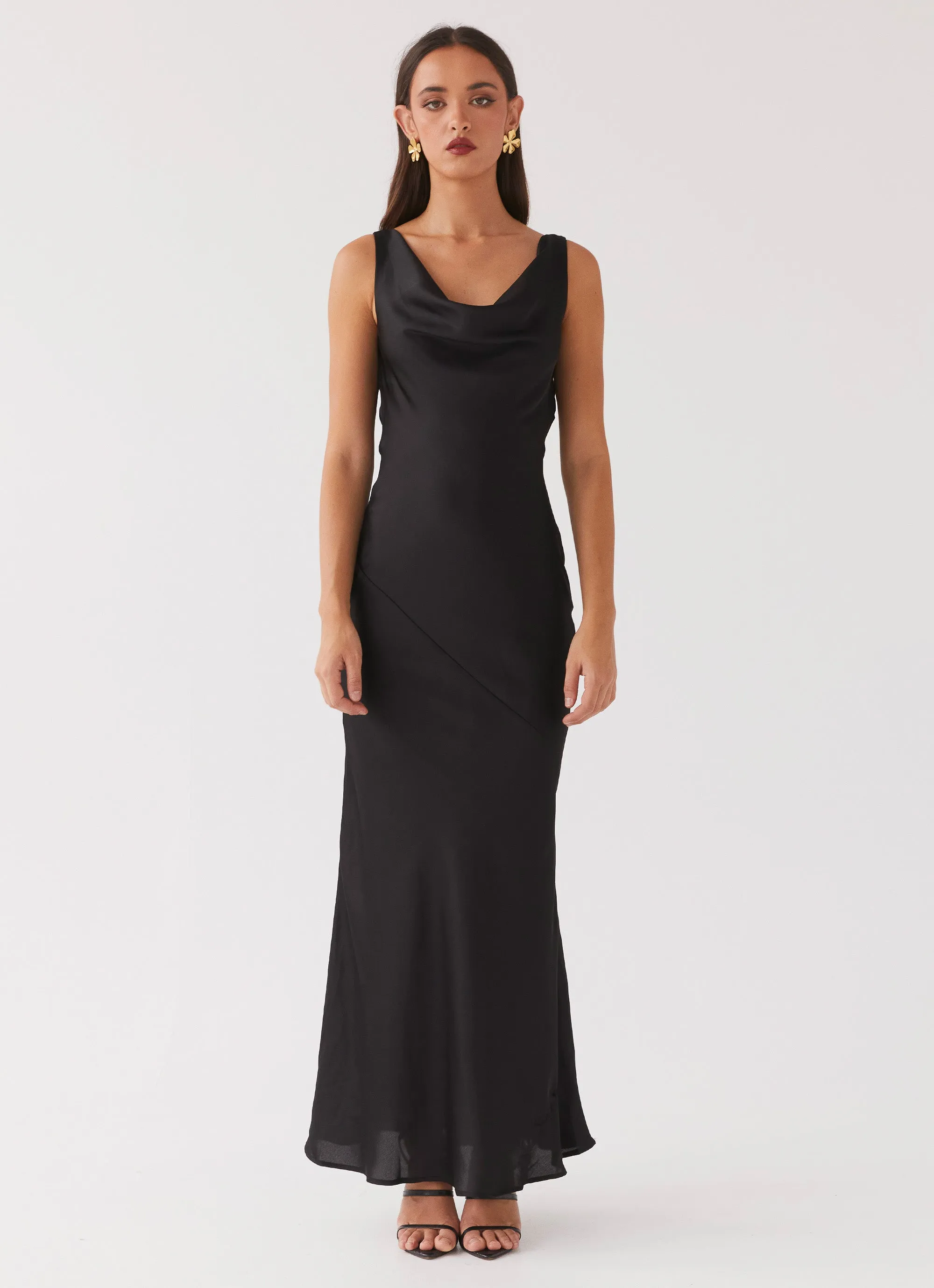 All-season Be Mine Satin Maxi Dress - Black
