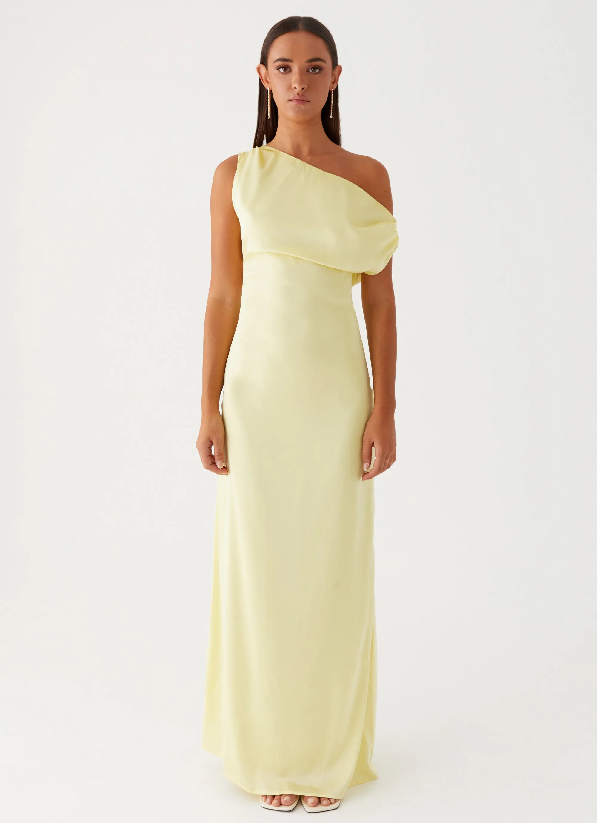 Heart Of Glass Satin Maxi Dress - Yellow Classic Movement Chic Silhouette
