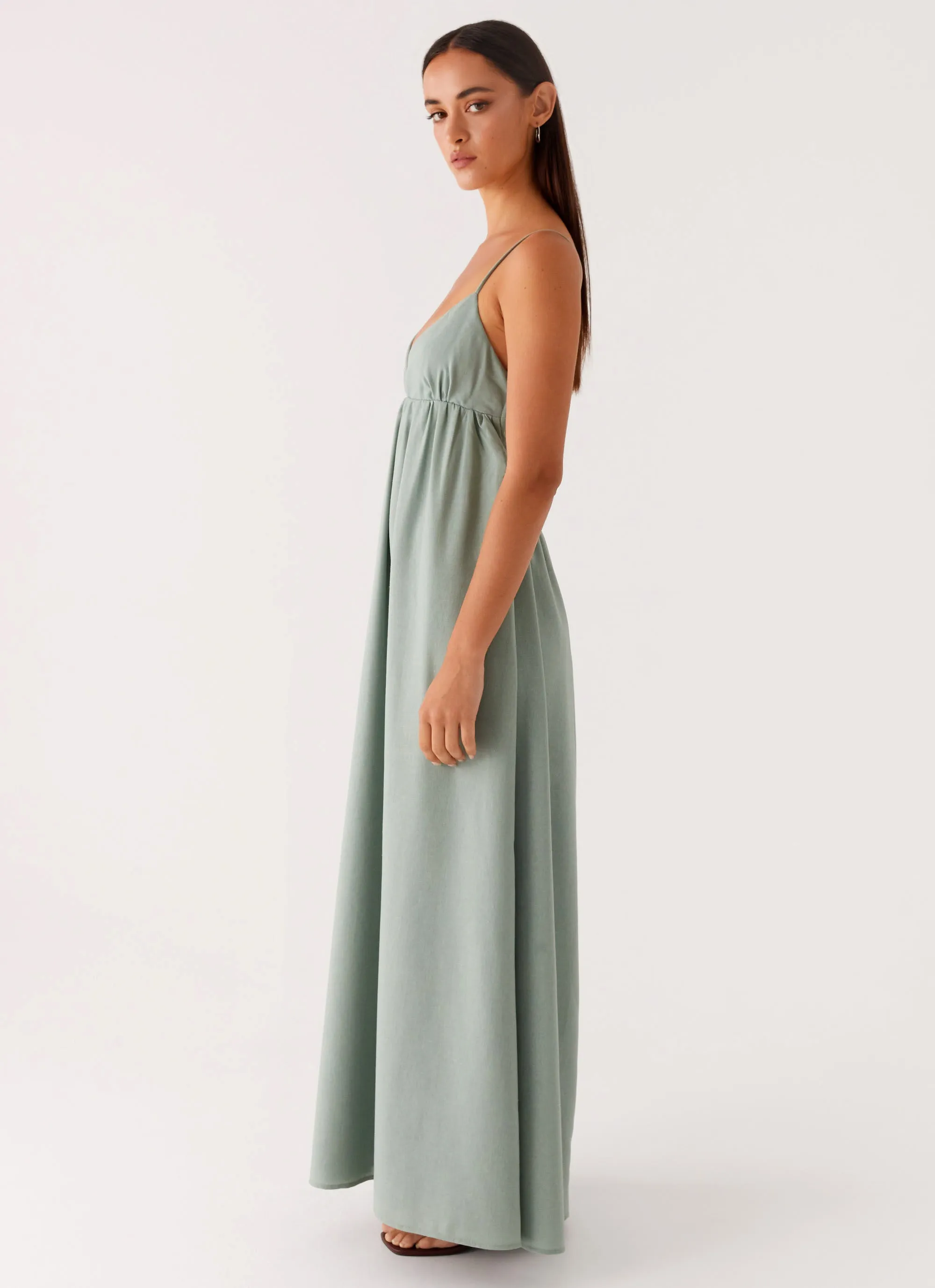Embroidered-Sleeve Pretty Glow Greer Maxi Dress - Sage