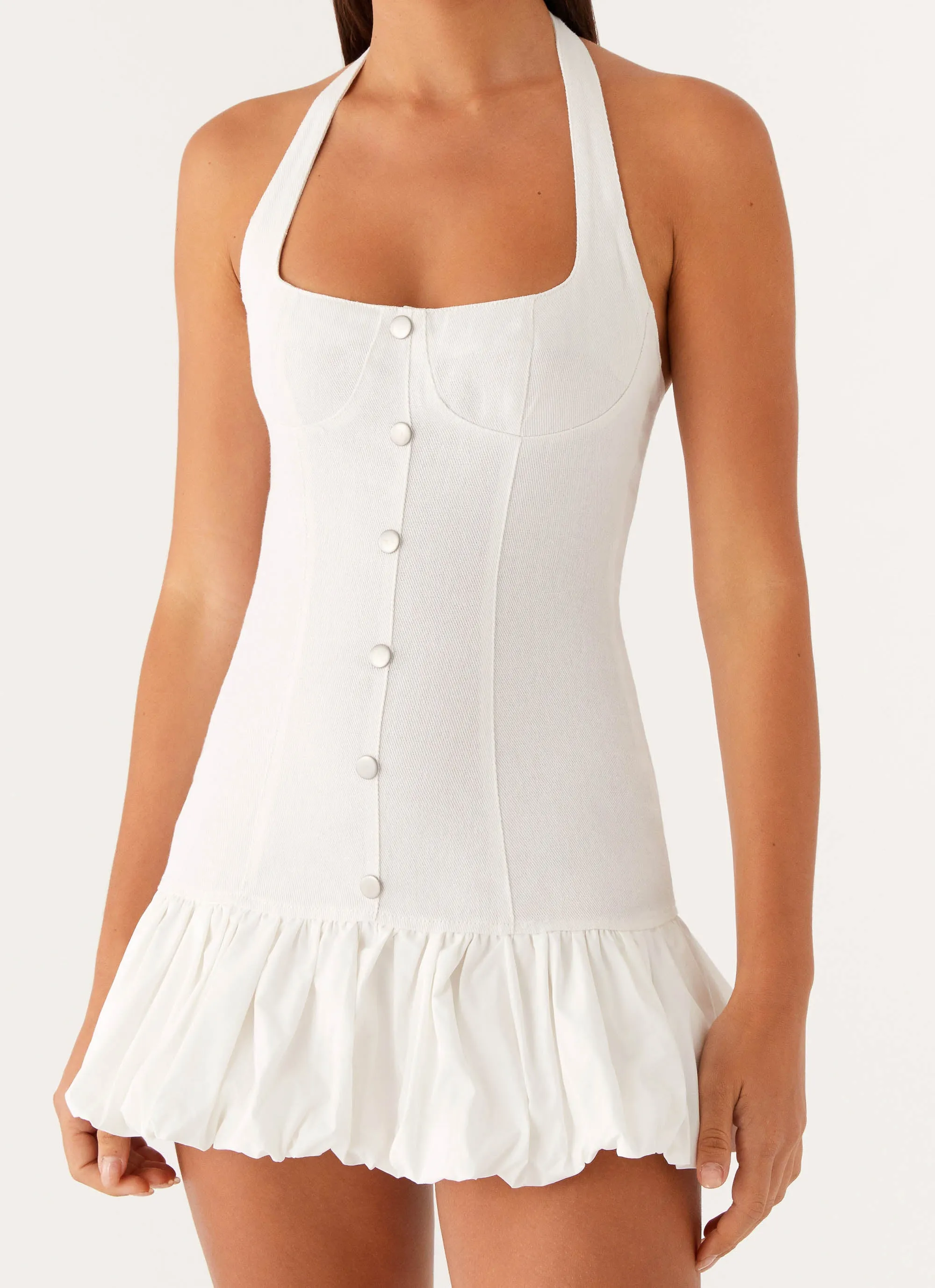 Soft Lines Reimagined Classic Georgina Denim Mini Dress - White