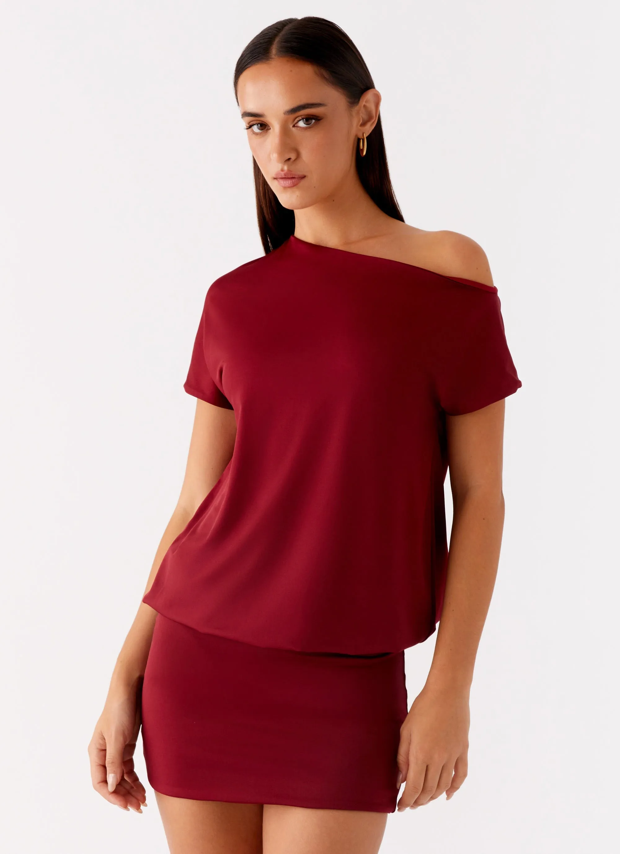 Paulie Mini Dress - Maroon Sheer-Overlay