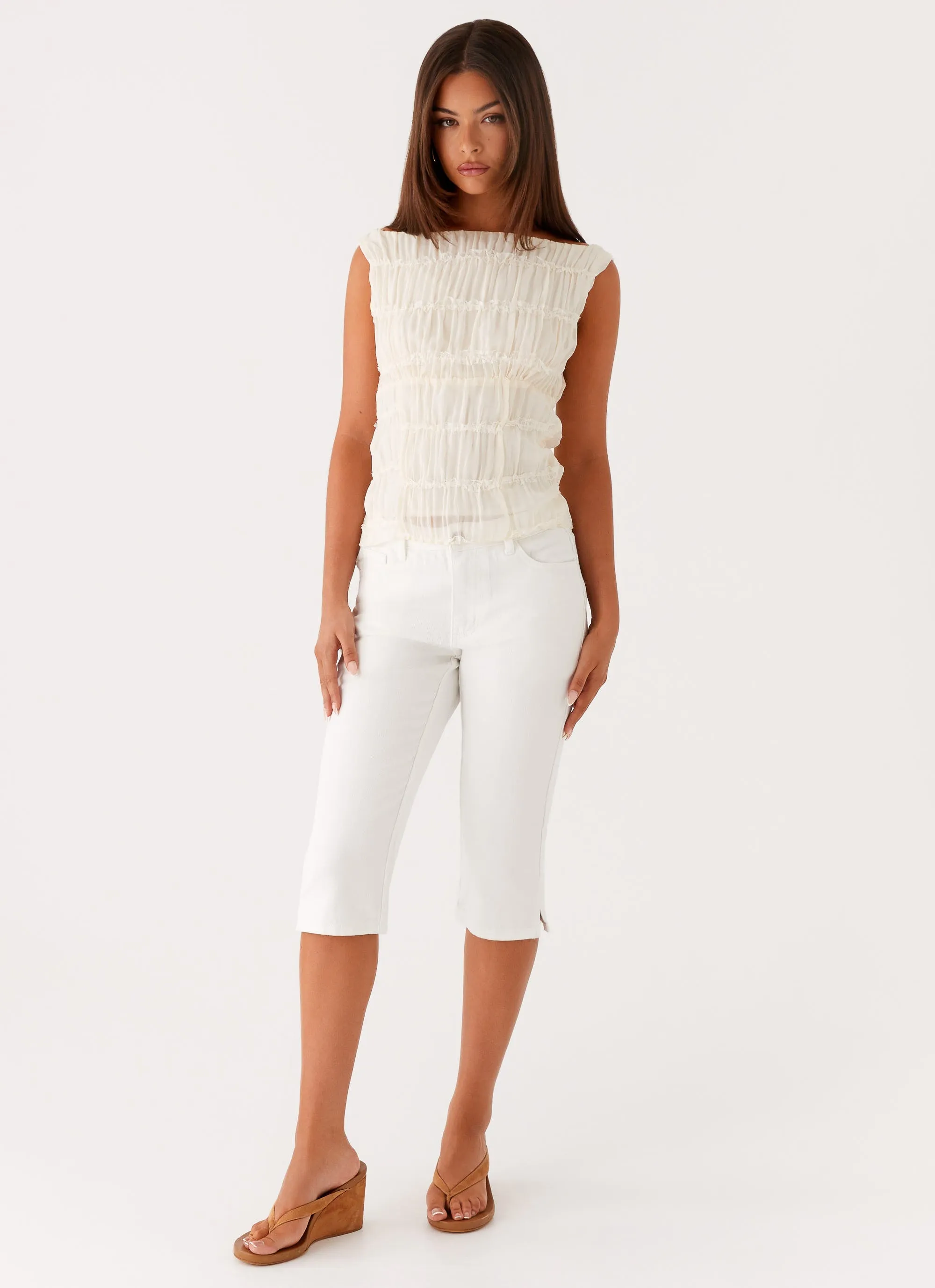 Rocco Denim Capri Pants - Off White Weekend Wear Anytime Fit