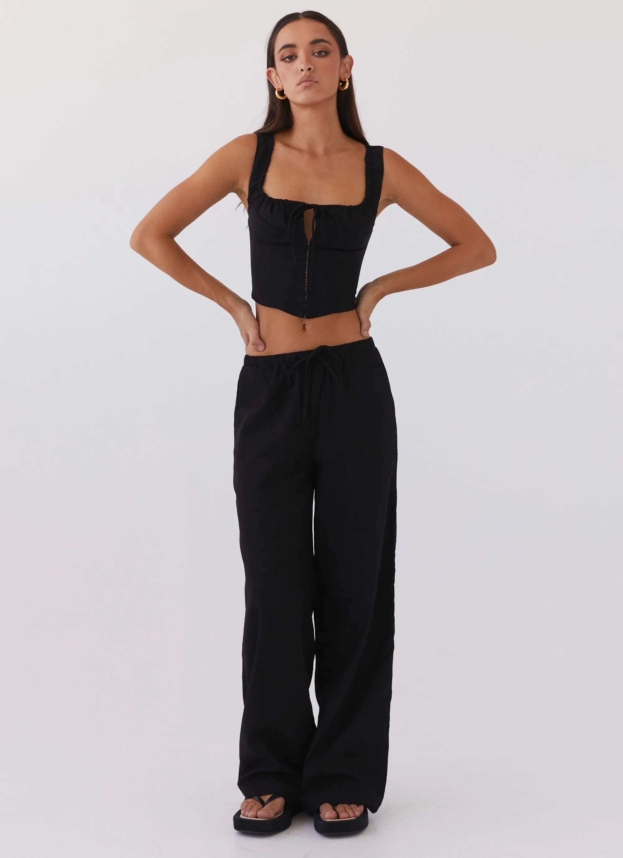 Stretchable Fresh Face Linen Pants - Black