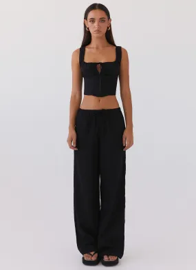 Fresh Face Linen Pants - Black Quick-Dry Material