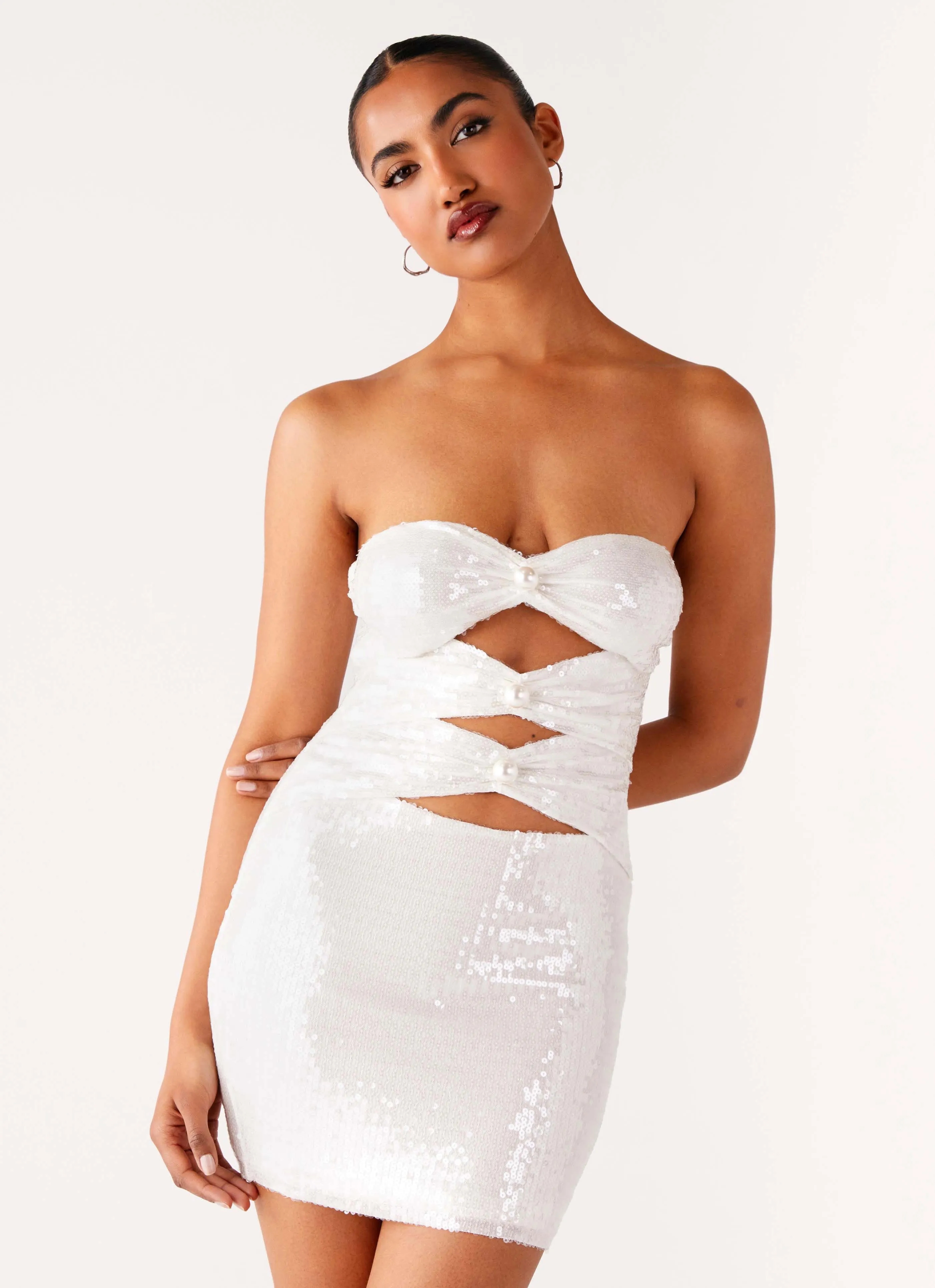 Laidback Style Clyra Sequin Mini Dress - Ivory
