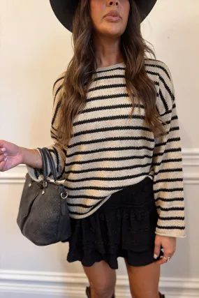 Gentle Fabric Coastal Stripes Pullover Sweater-Ivory