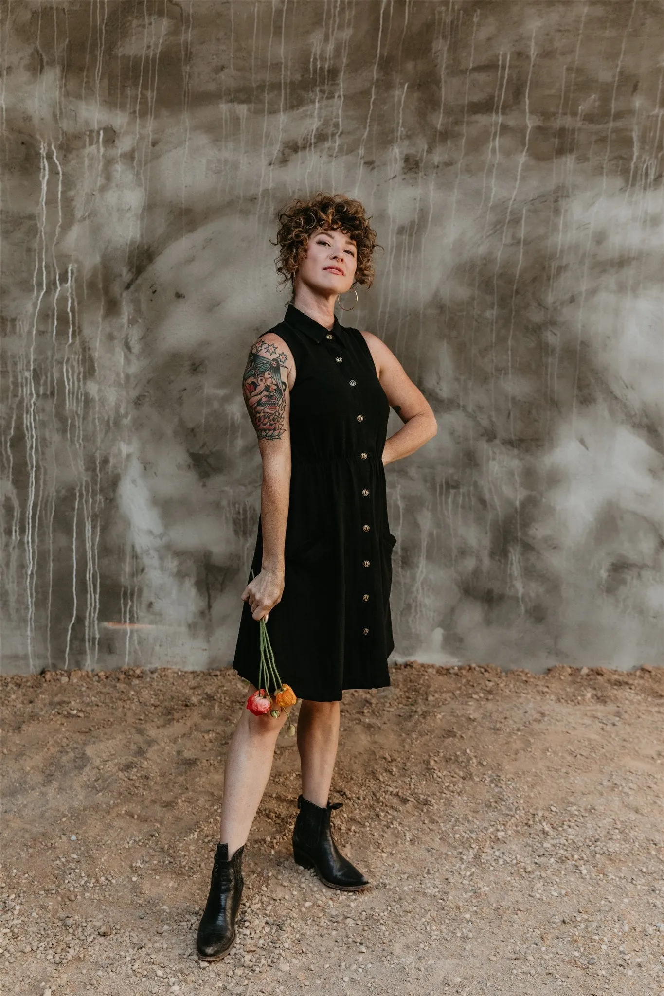 Stylish dinner attire Walk Grace Mona Dress in Black Linen