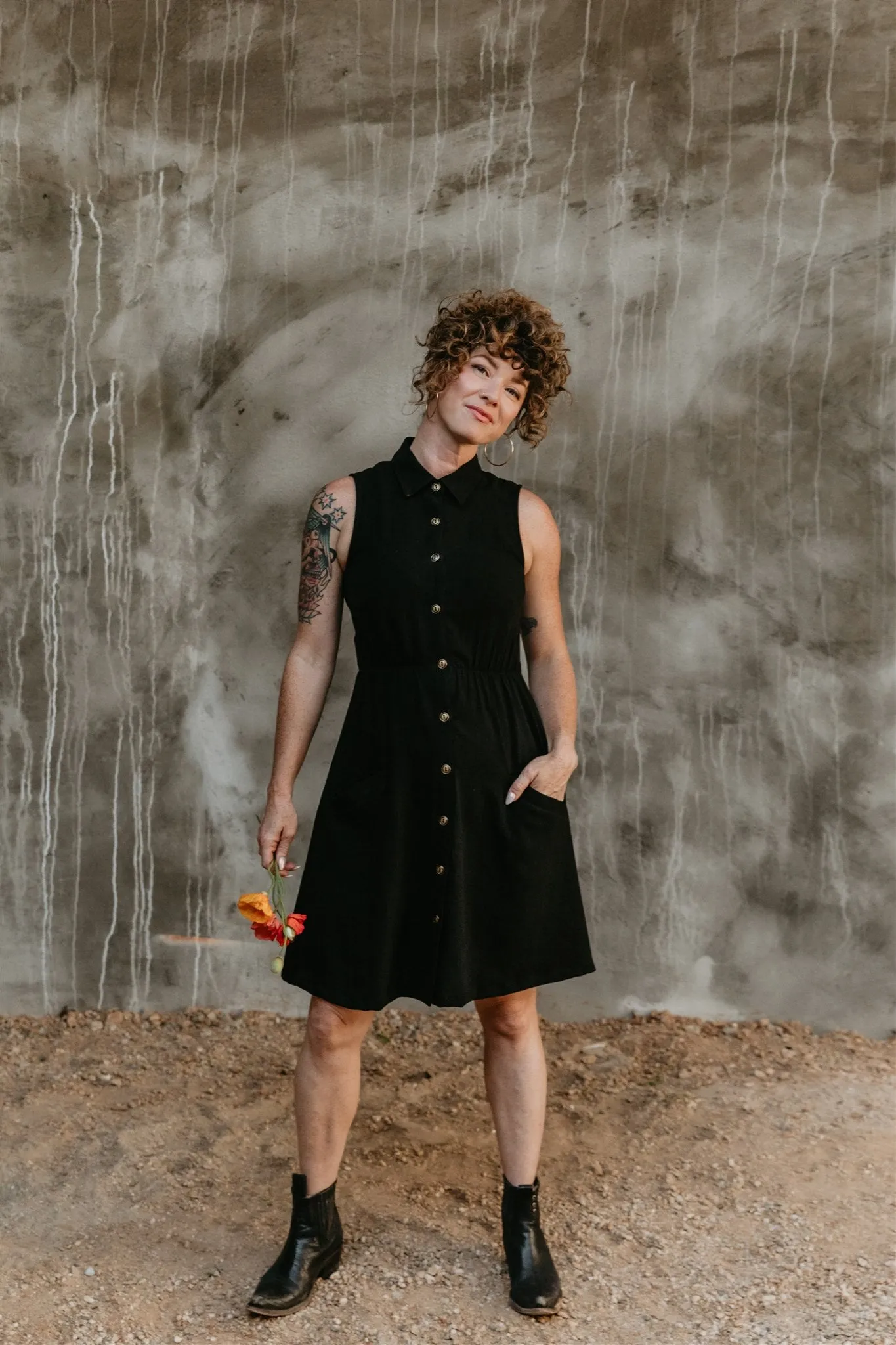 Relaxing Style Mona Dress in Black Linen