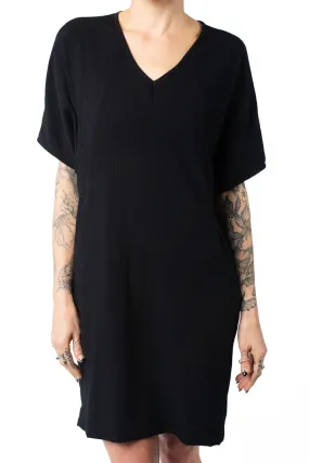 Mermaid-Hem Chic Mom Cocoon Dress in Black Crepe