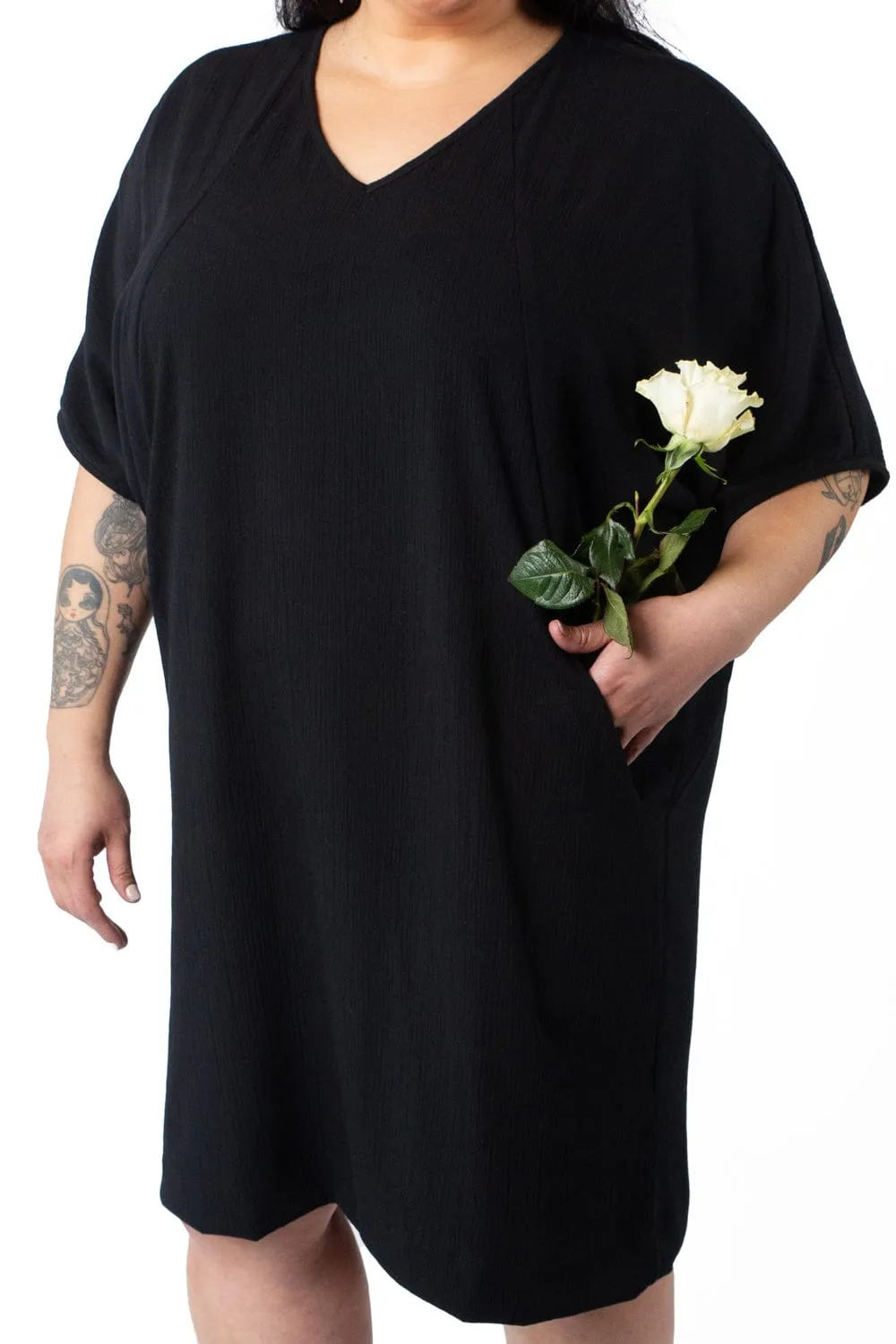 Cocoon Dress in Black Crepe Soft and Smooth Charming Fit