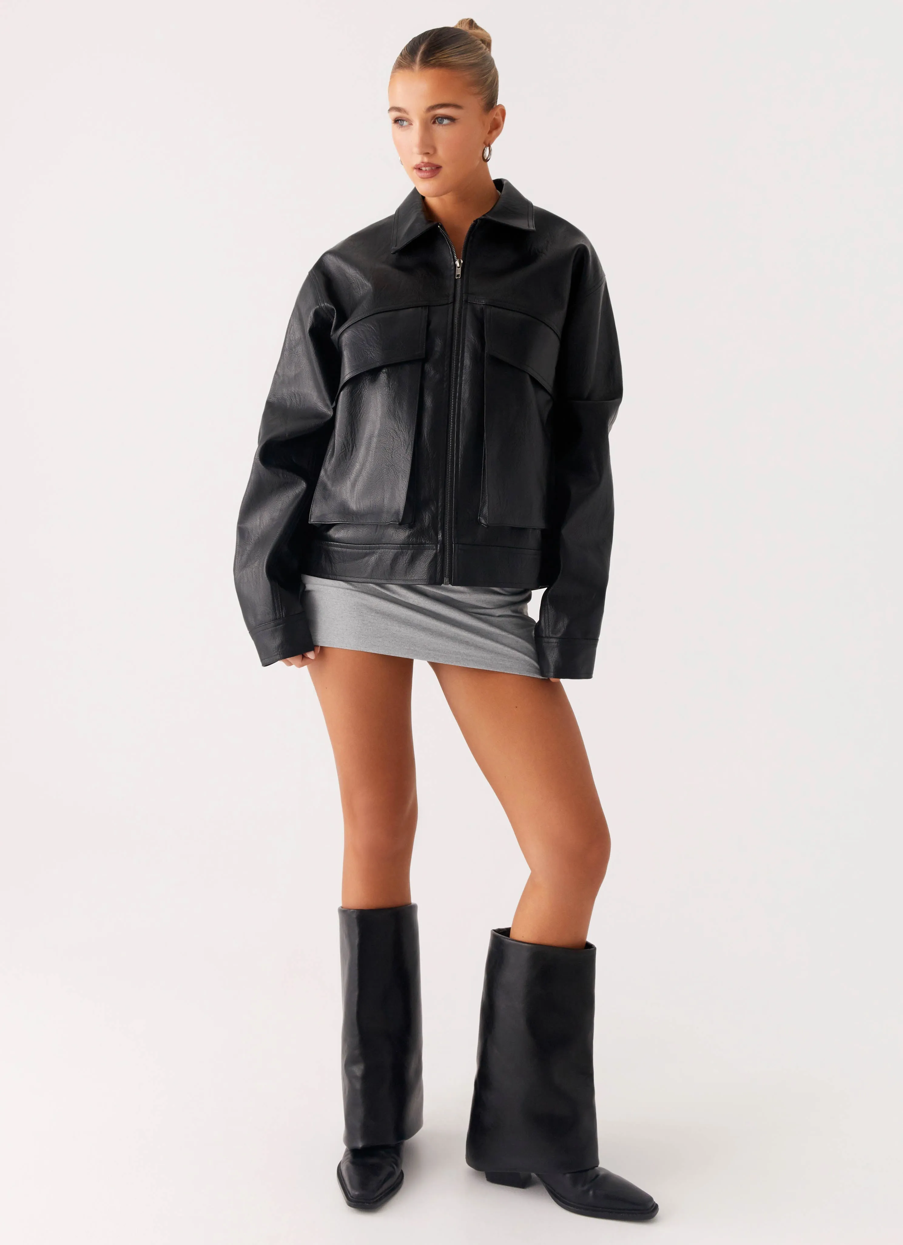 Lula Tassle Faux Leather Bomber Jacket - Black Non Restrictive Fit Linen