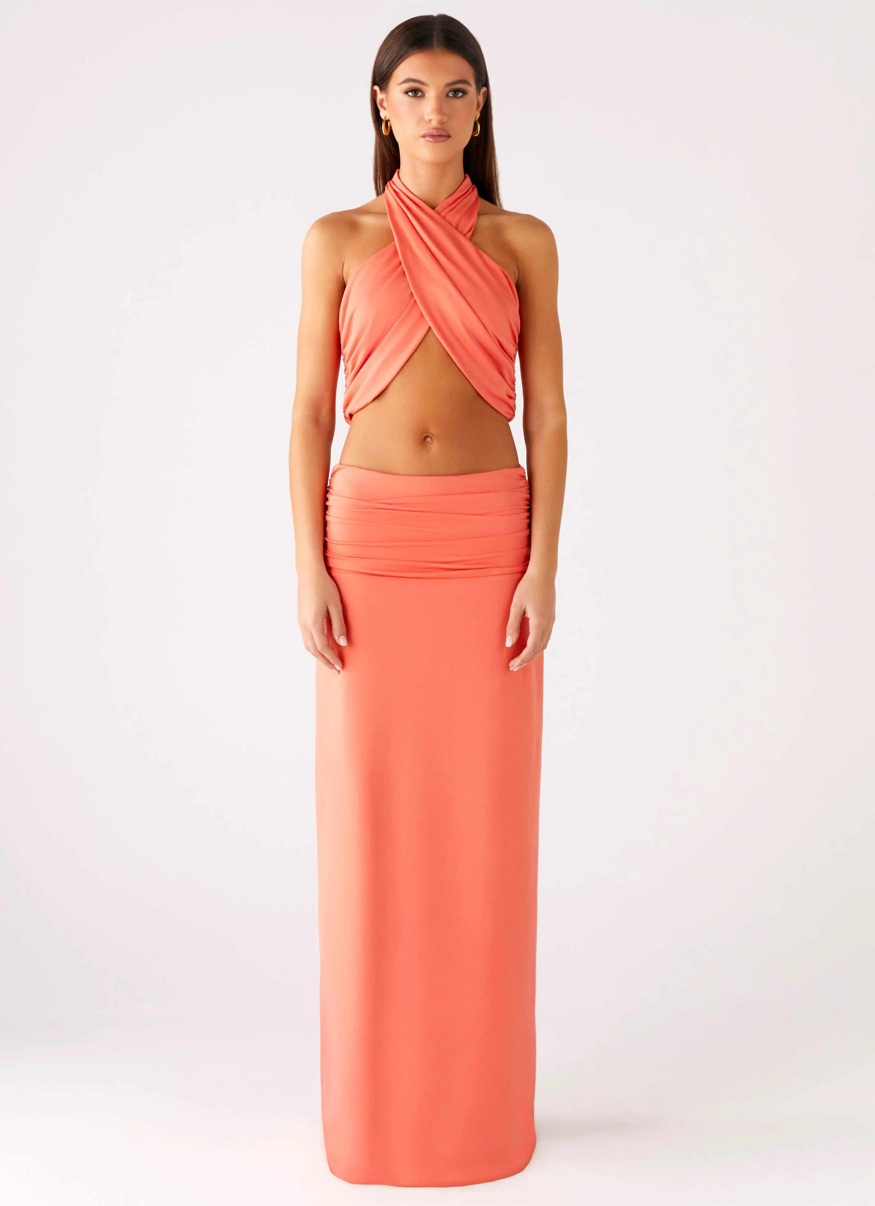 LightweightConstruction Double Stitched Hems Coletta Wrap Top - Coral