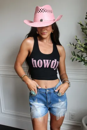 Howdy Racerback Tank - Black Ultra Soft Texture UVProtectionCoating