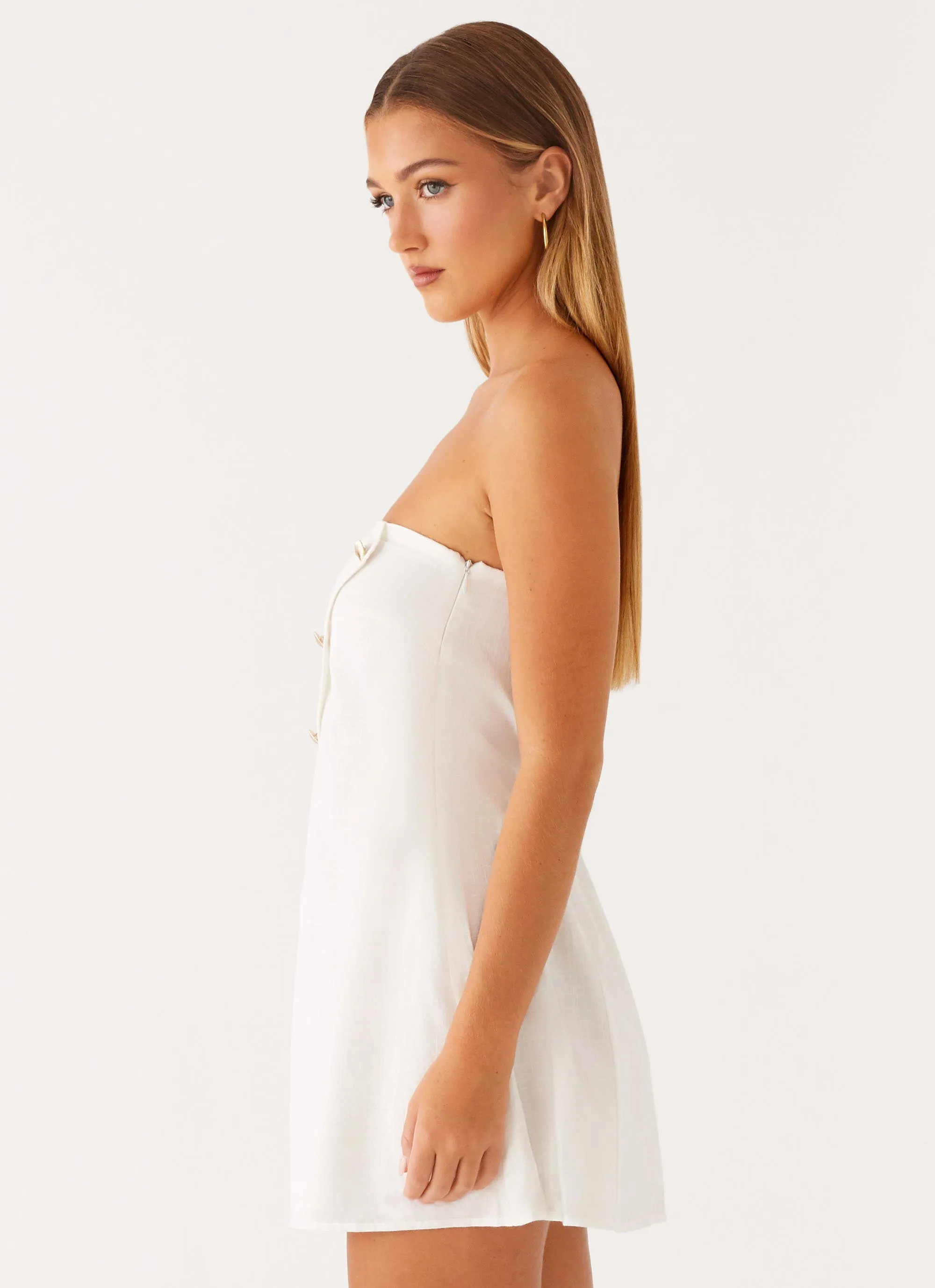 Hazel Mini Dress - White Velvet-Edge Classic Fit