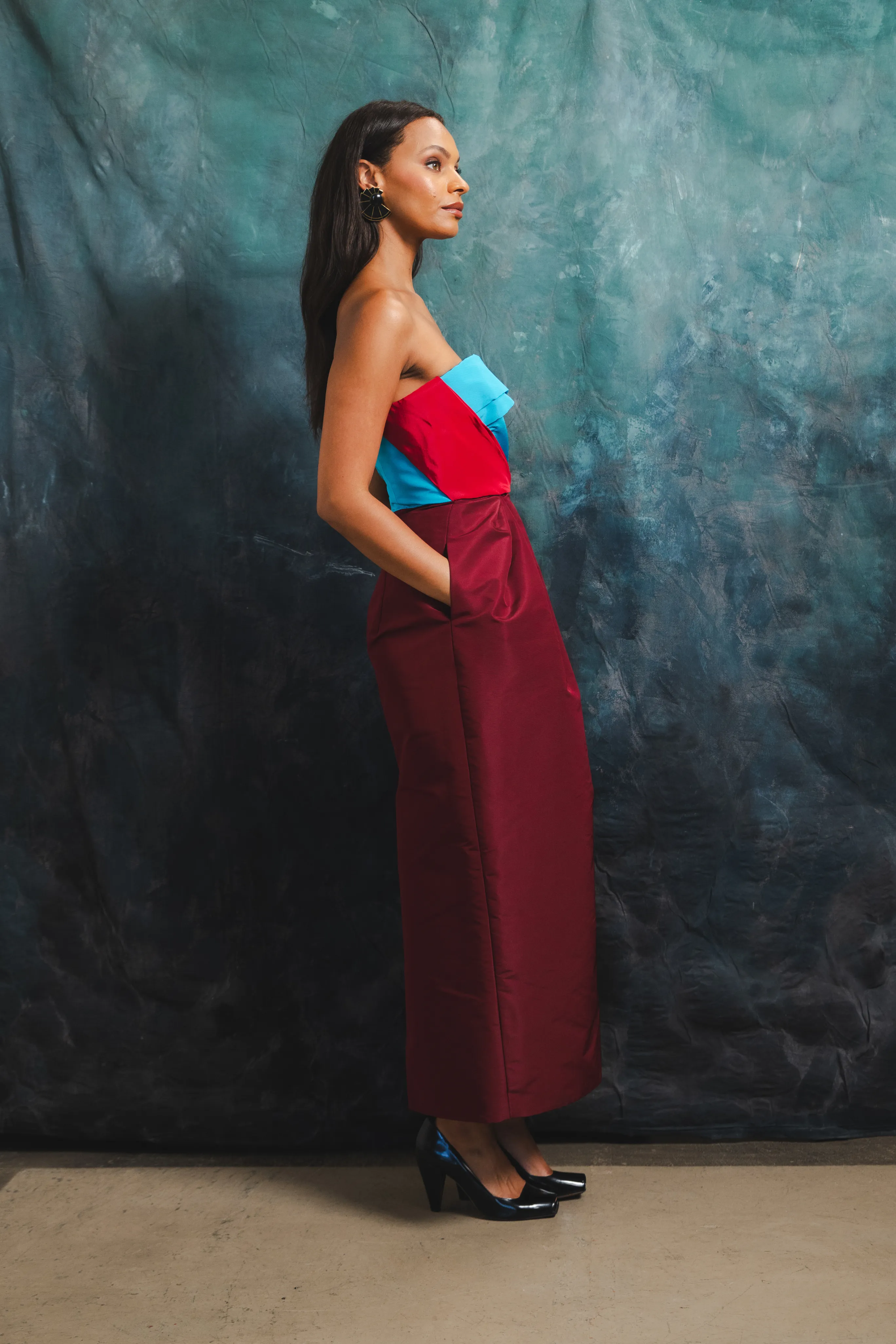 Rooftop-Event Silk Peel Strapless Tulip Dress