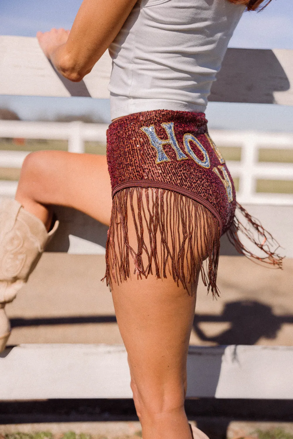 Durable Hem Finishing Stain Release Finish EASTNWEST Howdy Fringe Shorts
