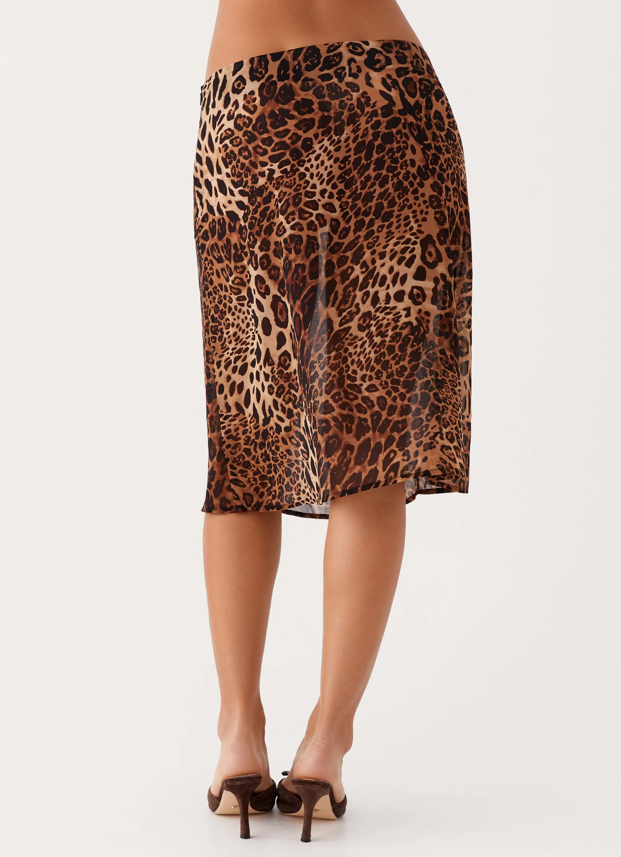 Evoke Chiffon Midi Skirt - Leopard Two Tone Trim