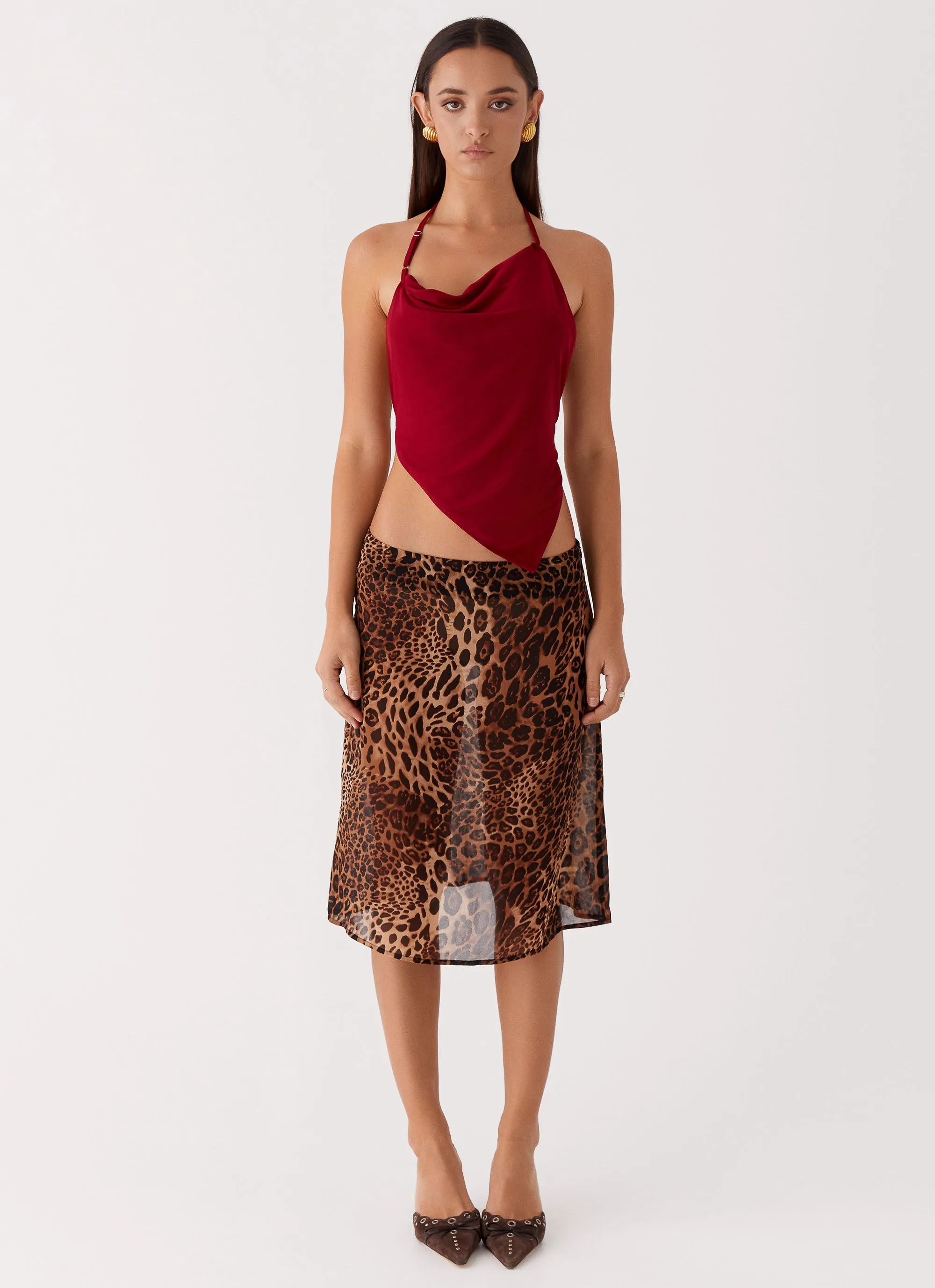 Evoke Chiffon Midi Skirt - Leopard Water Repellent