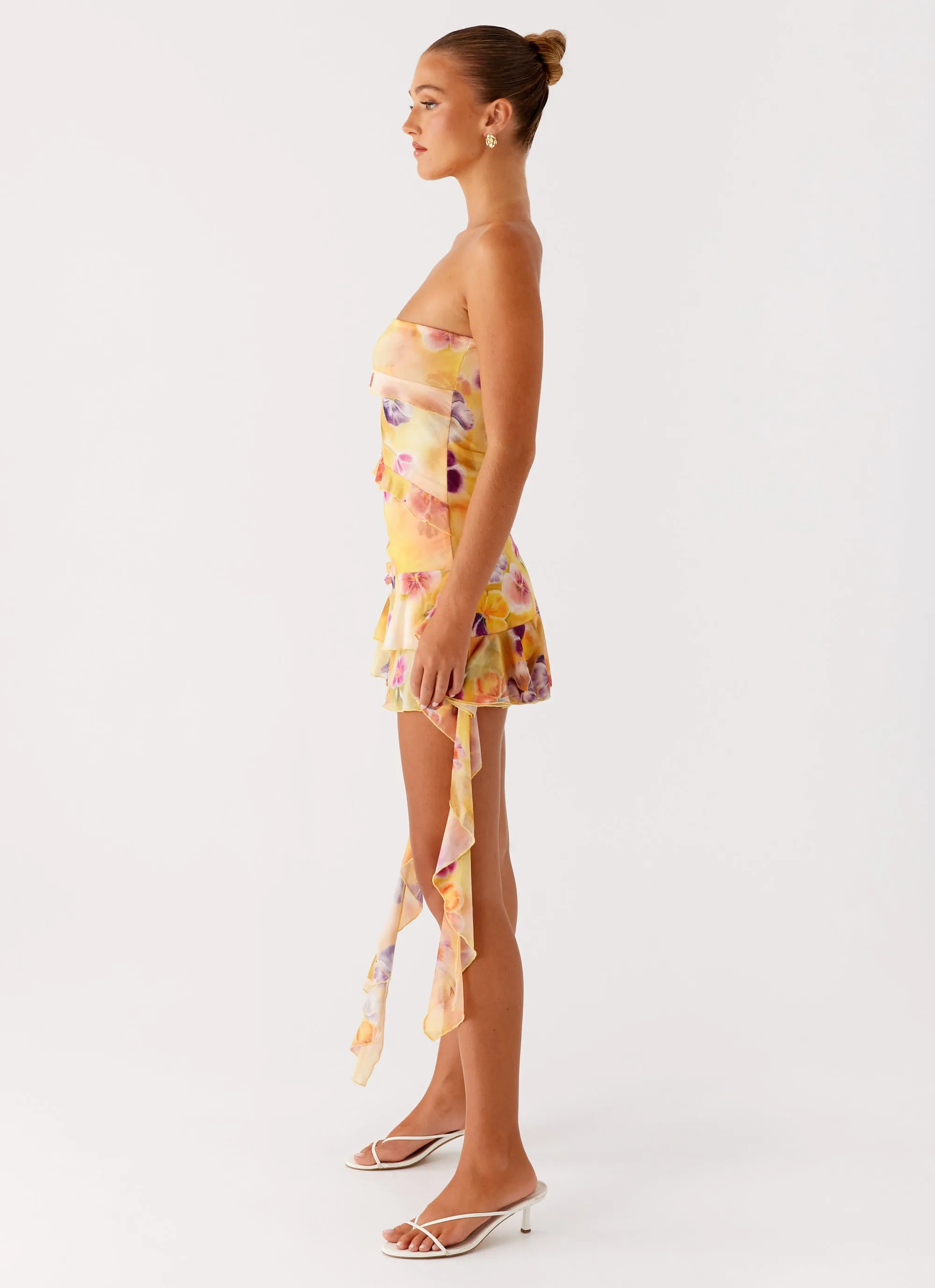 Macey Mini Dress - Sunburst Floral Glossy Texture Gentle Comfort