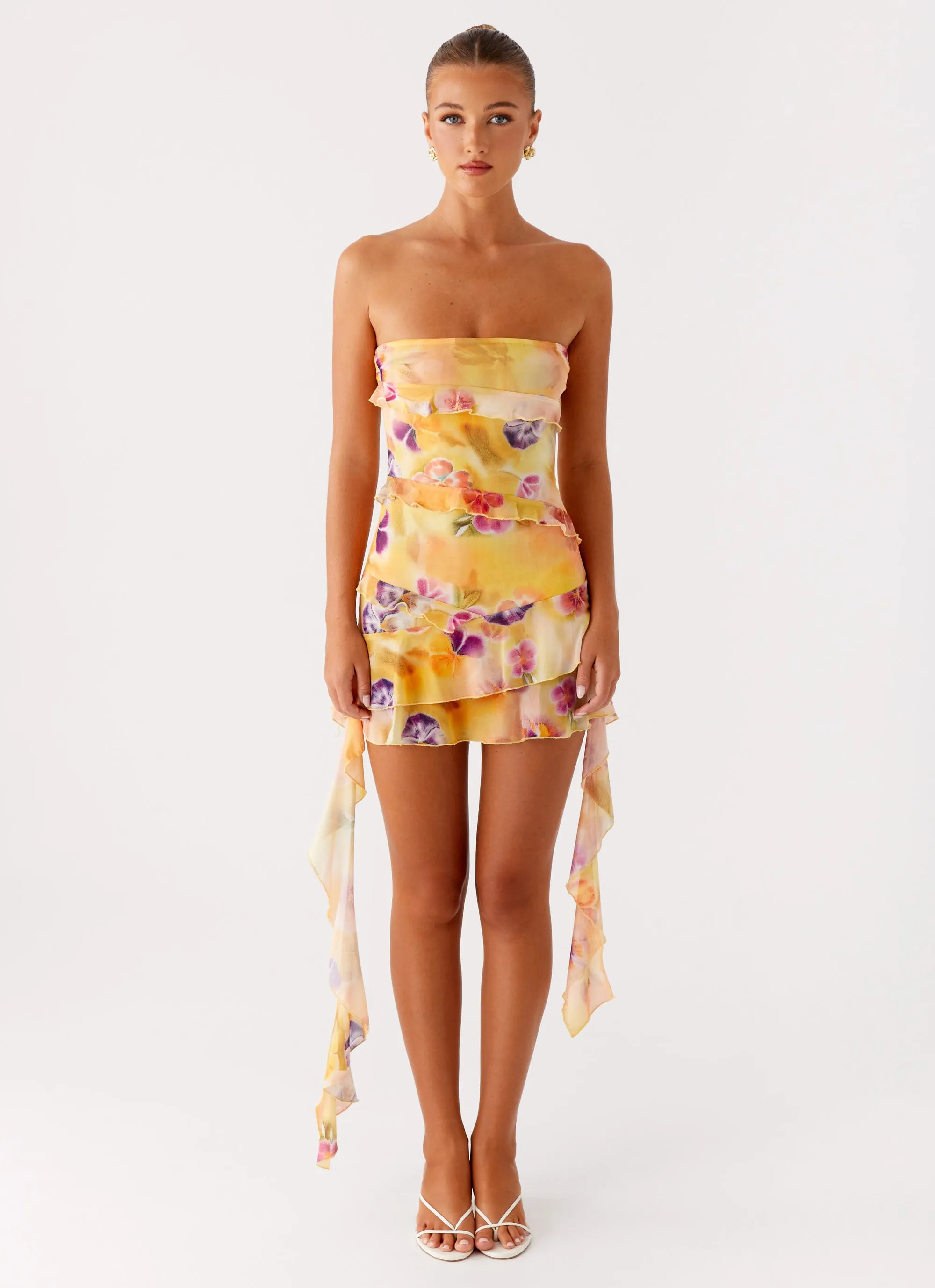 Tie Dye Style Seasonal Must Have Macey Mini Dress - Sunburst Floral
