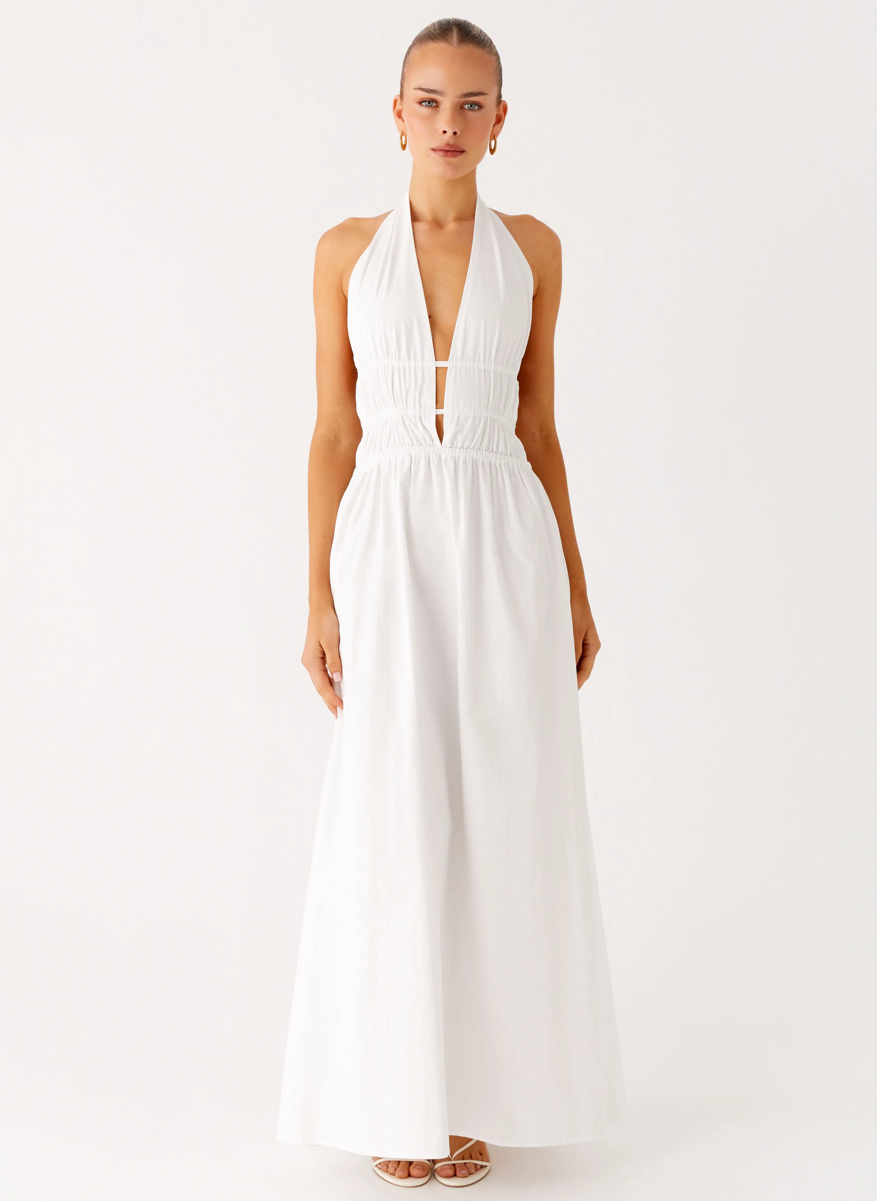 Figaro Halter Maxi Dress - White Vibrant Spirit Relaxed Design