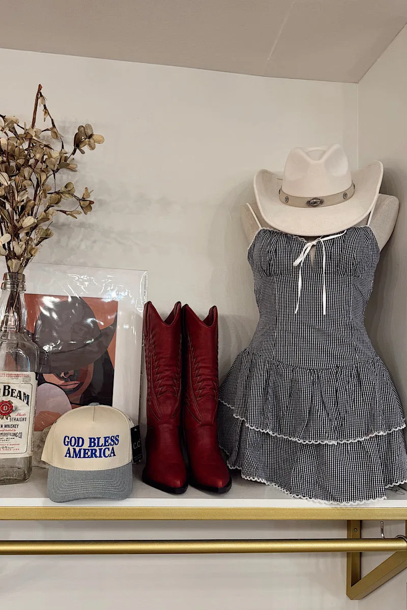 Indigo Gingham Mini Dress Date night