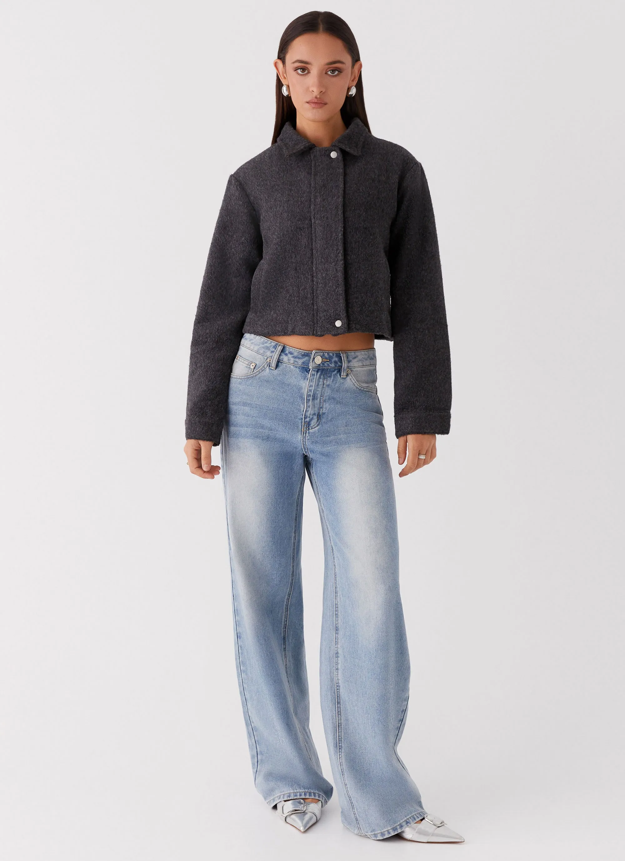 Wrinkle Free Fabric Lexi Jayde Wool Zip Jacket - Dark Grey