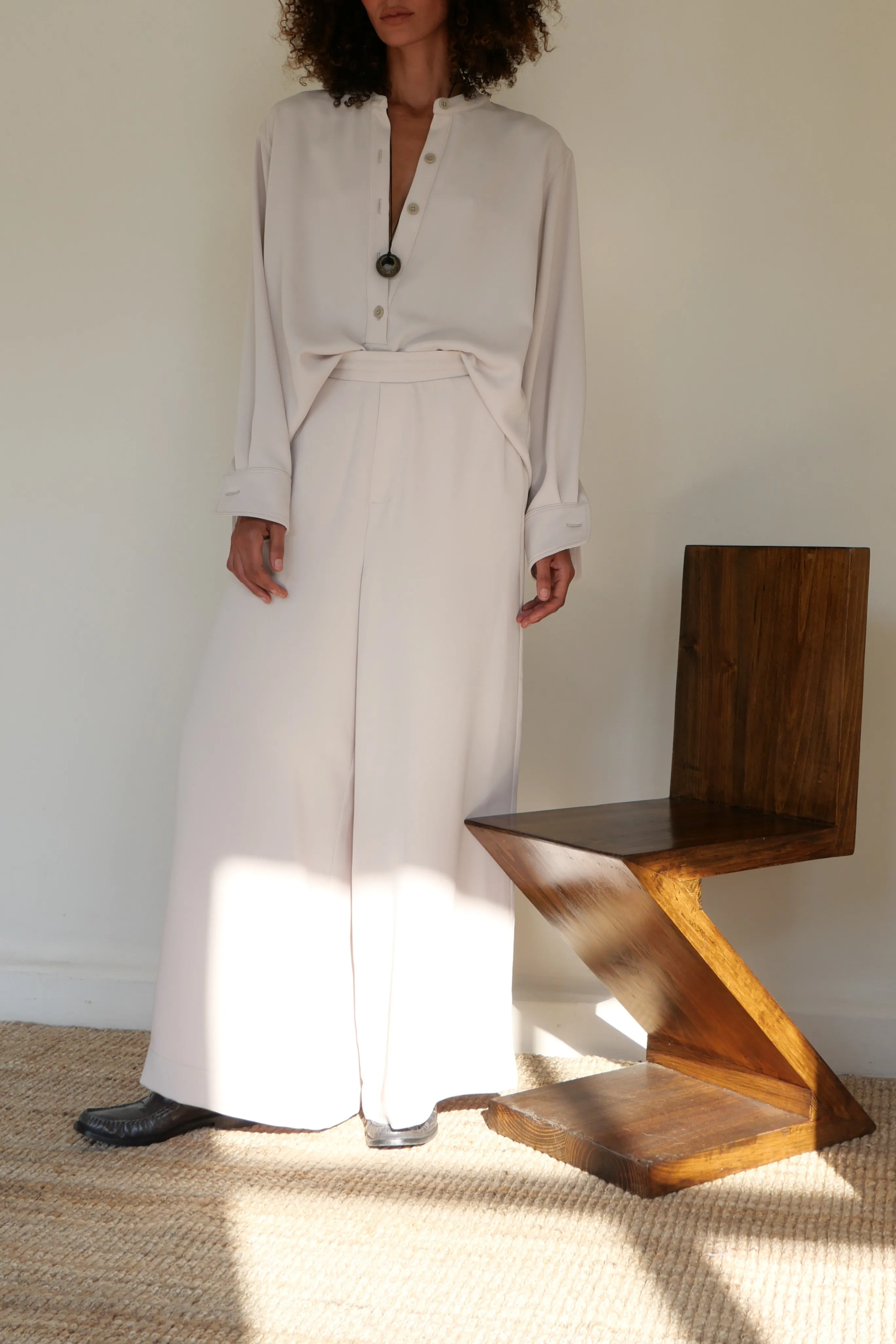 Collarless Button Down - Ivory FrictionFreeNeckline