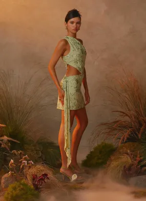 Juelz Beaded Mini Dress - Lime Light Drape Elegant evening wear