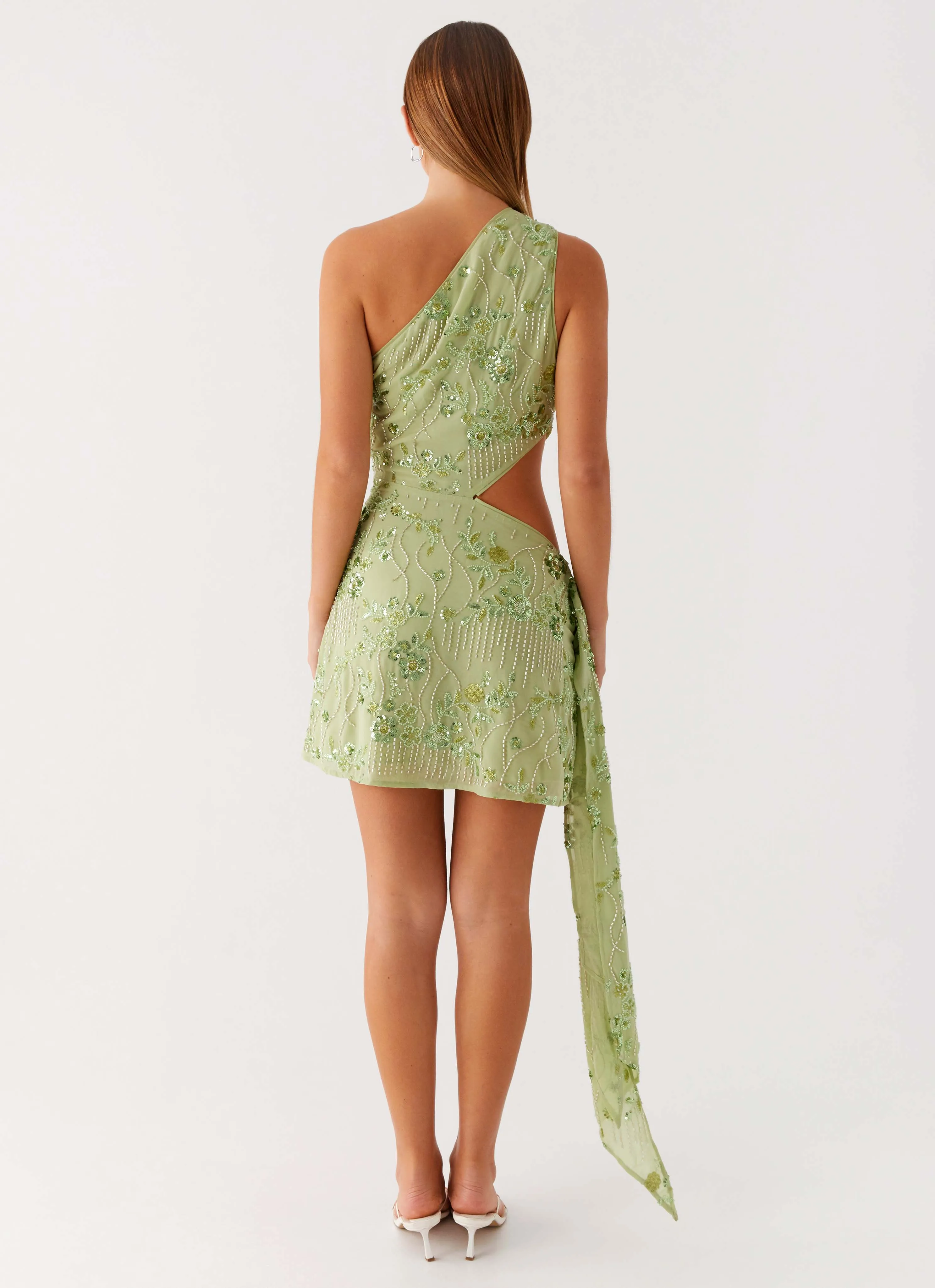 Juelz Beaded Mini Dress - Lime Subtle Finish Subtle Look