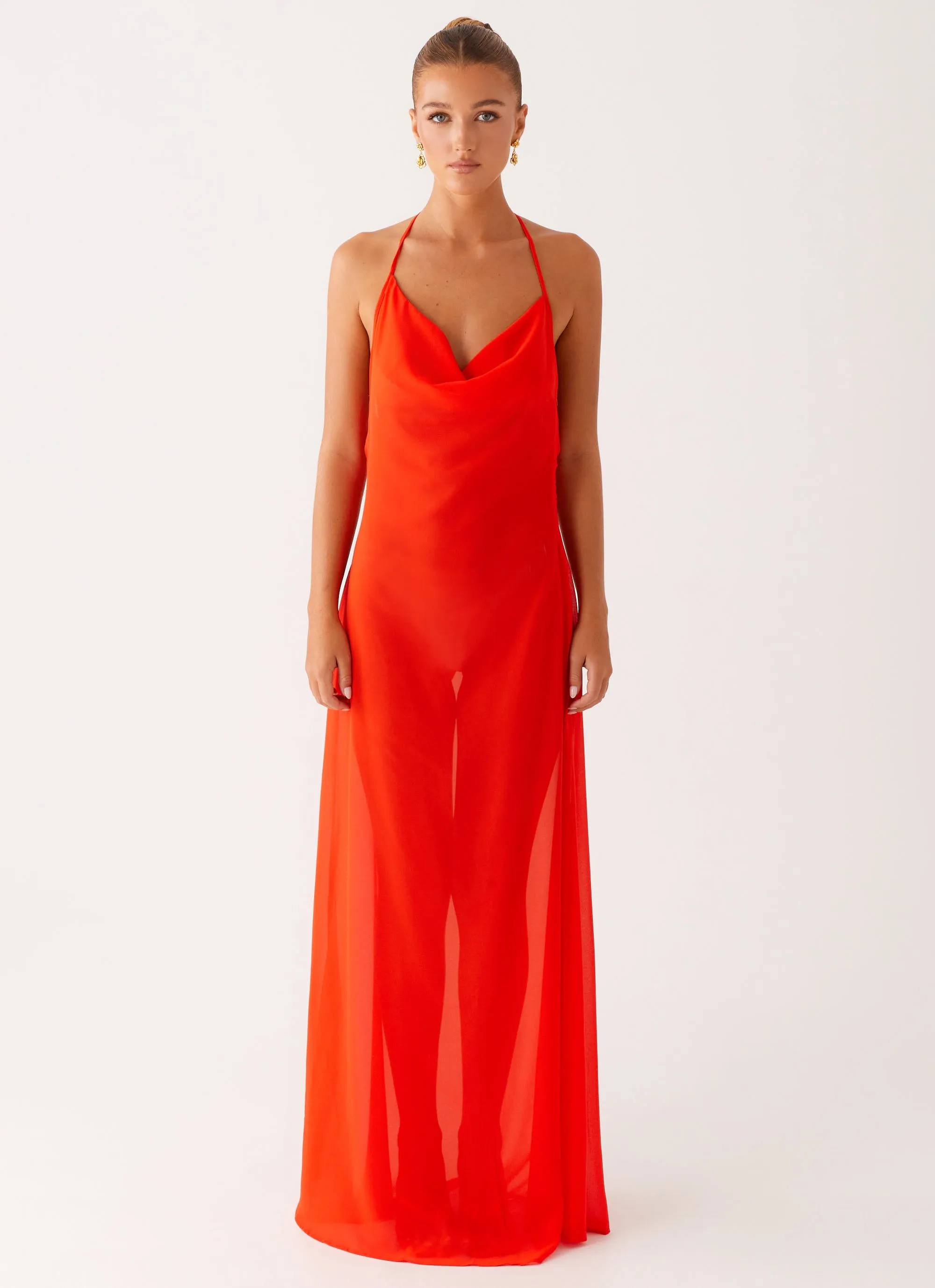 Silky Finish Fantasy Maxi Dress - Orange