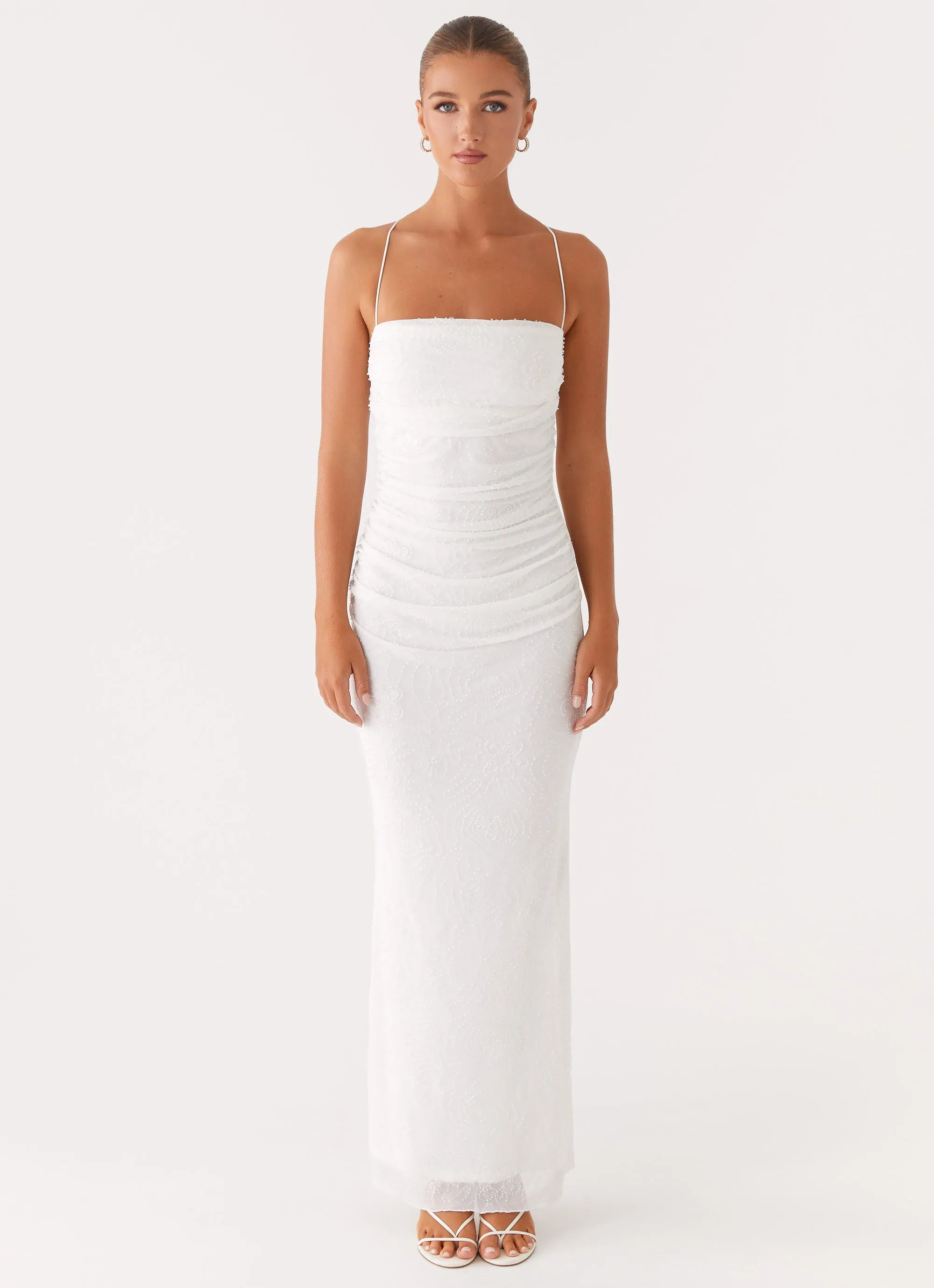 Paxton Beaded Maxi Dress - White Lace Accent