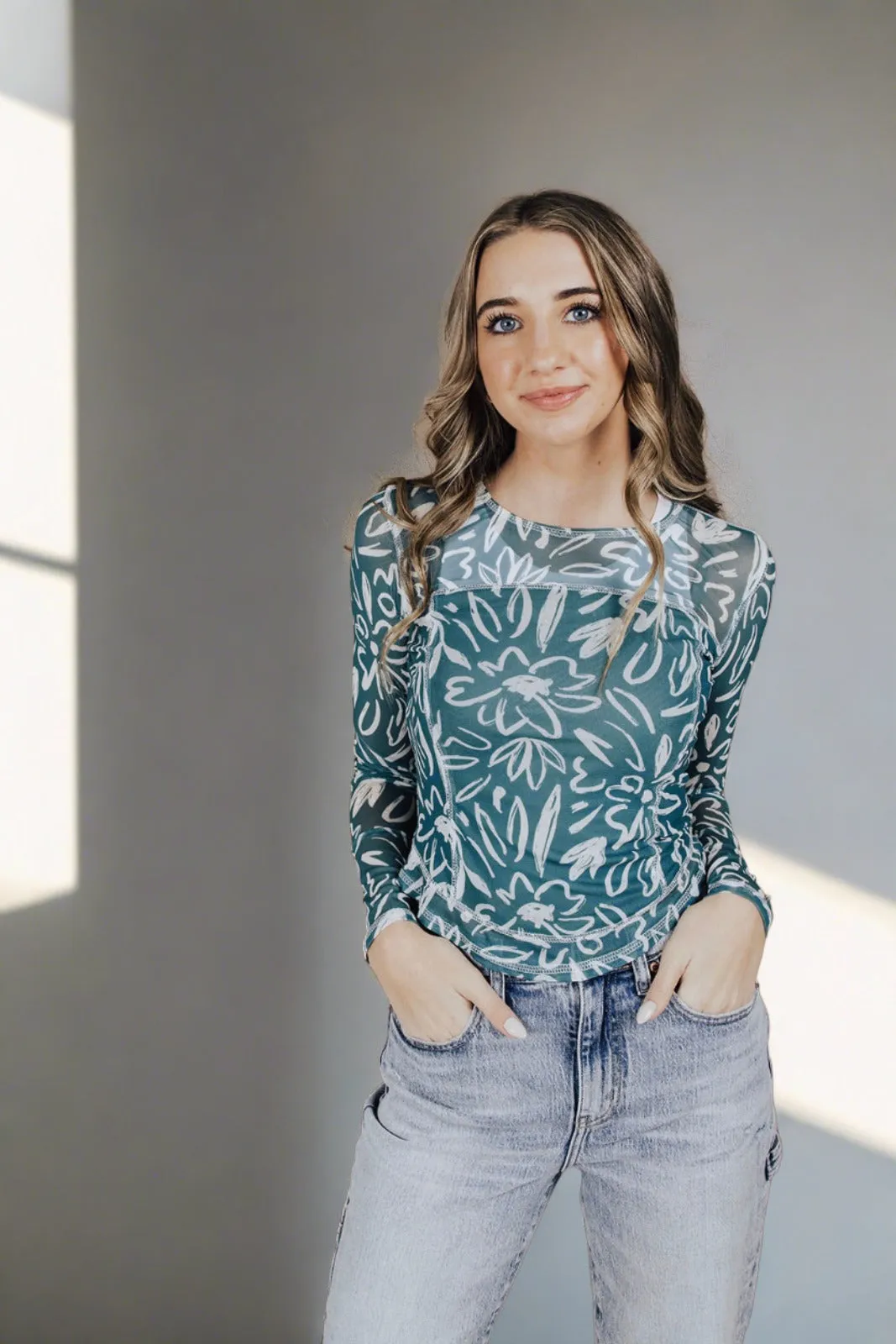 Simon Says Floral Mesh Top PaddedInsulation