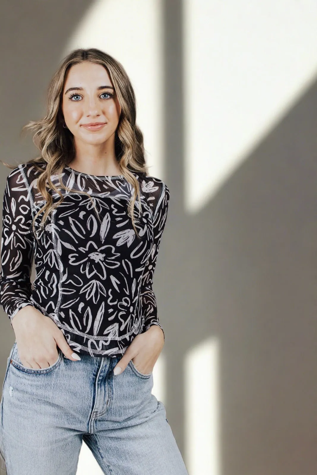 Tapered Cut Simon Says Floral Mesh Top