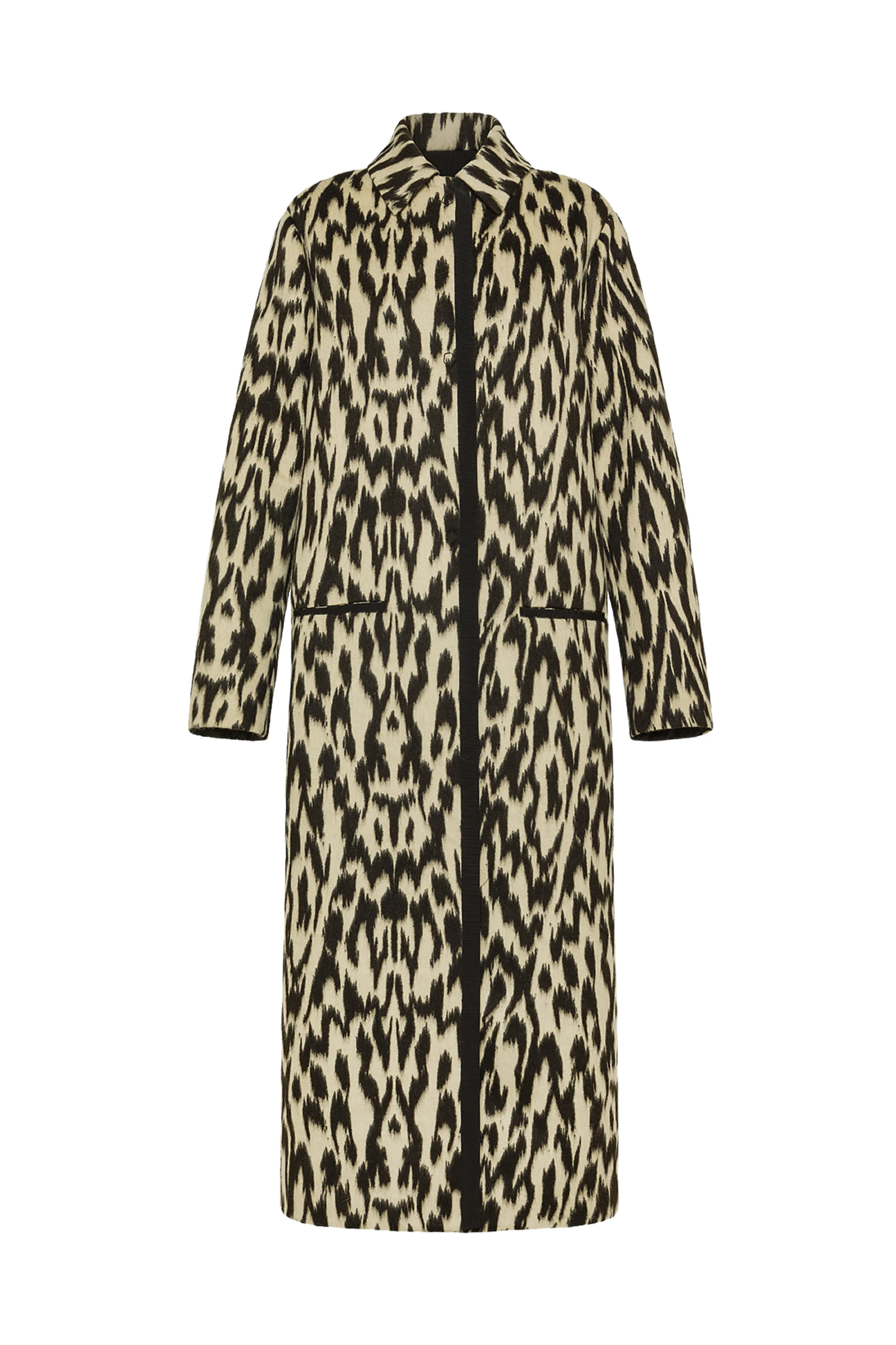 Button Closure SeamlessBonding "Moiree" Jacquard Long Coat