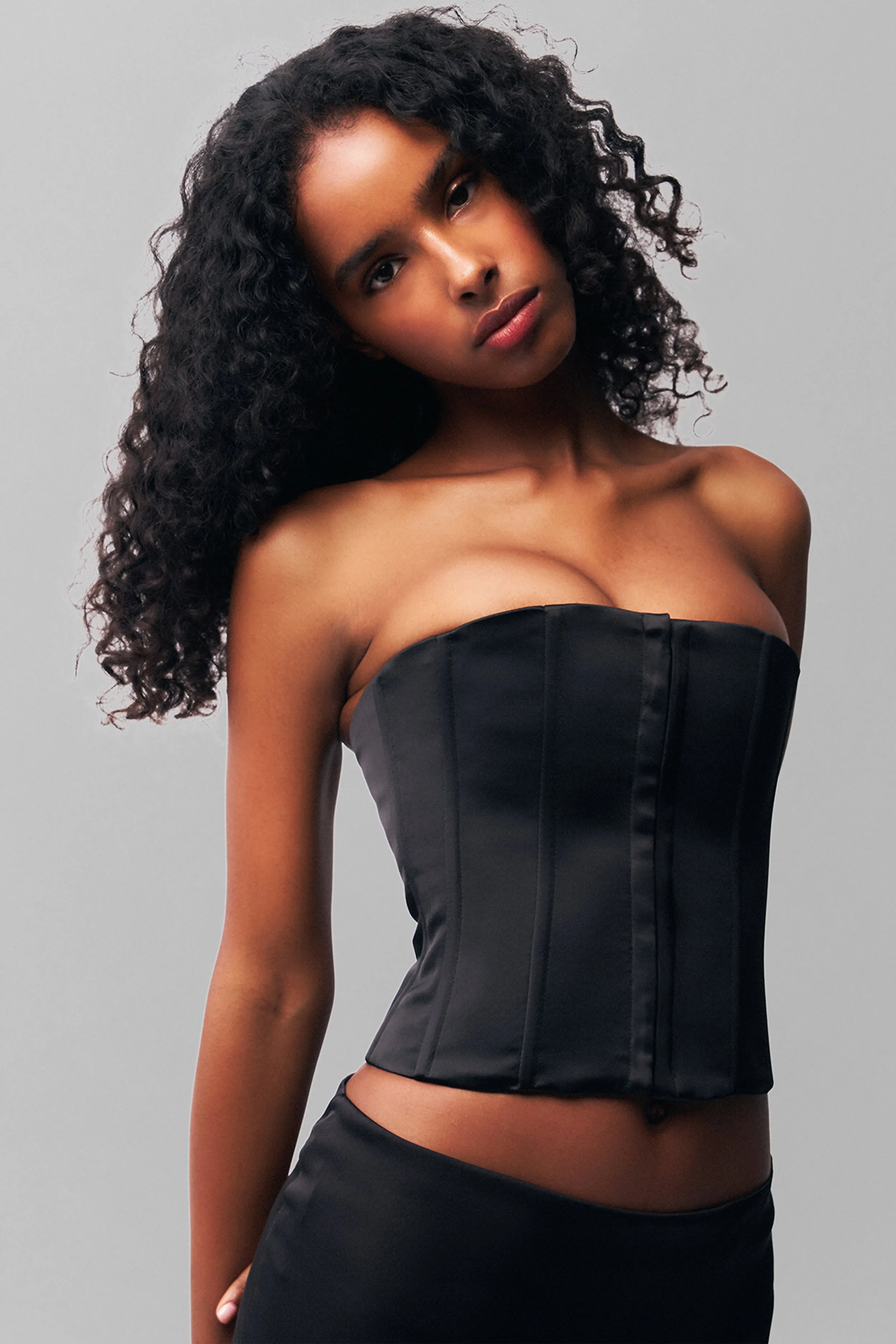 Layered Hem Reinforcement Buttery Soft Feel Satin Corset